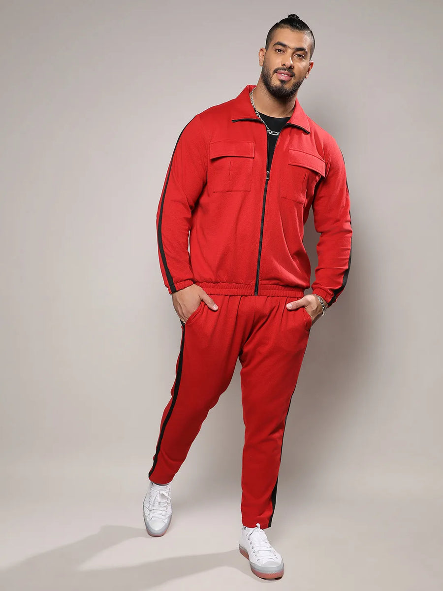 Men's Plus Size Red Casual Co-ord Set: (3XL - 6XL) [50% Off]