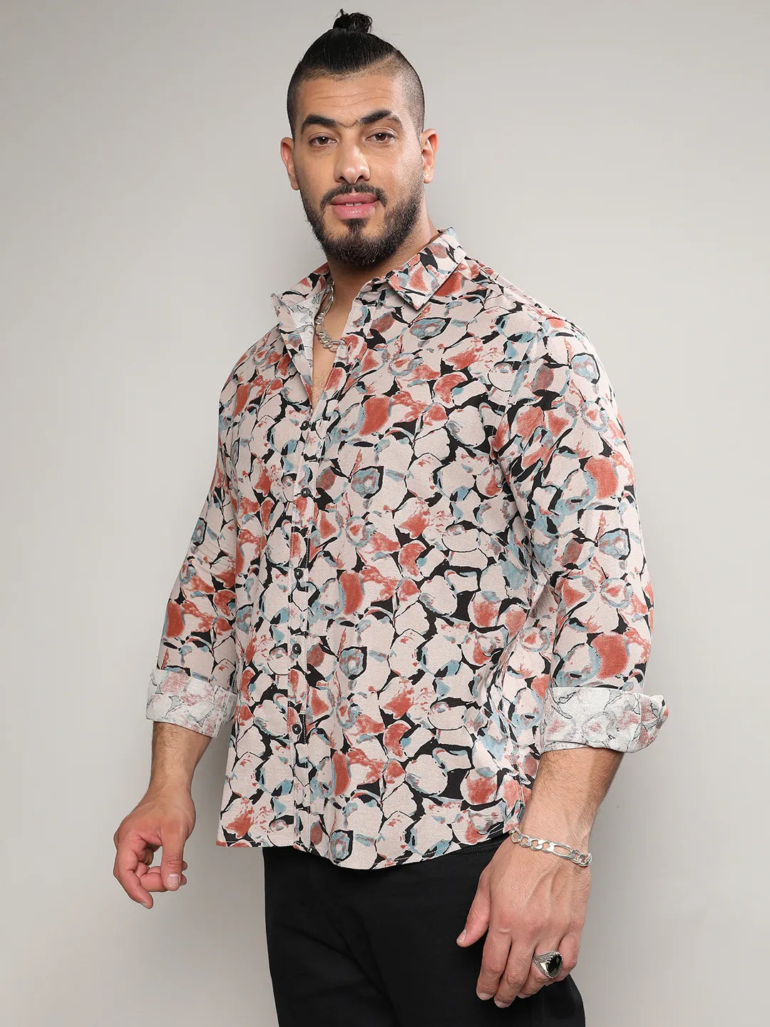 Beige & Brown Artistic Floral Cluster Shirt