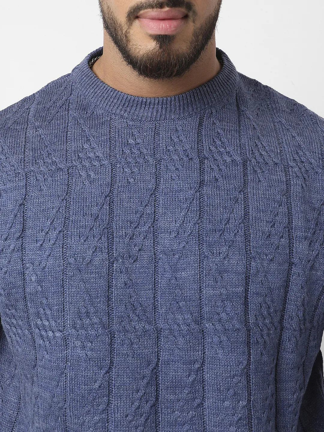 Blue Textured Knit Pullover Sweater