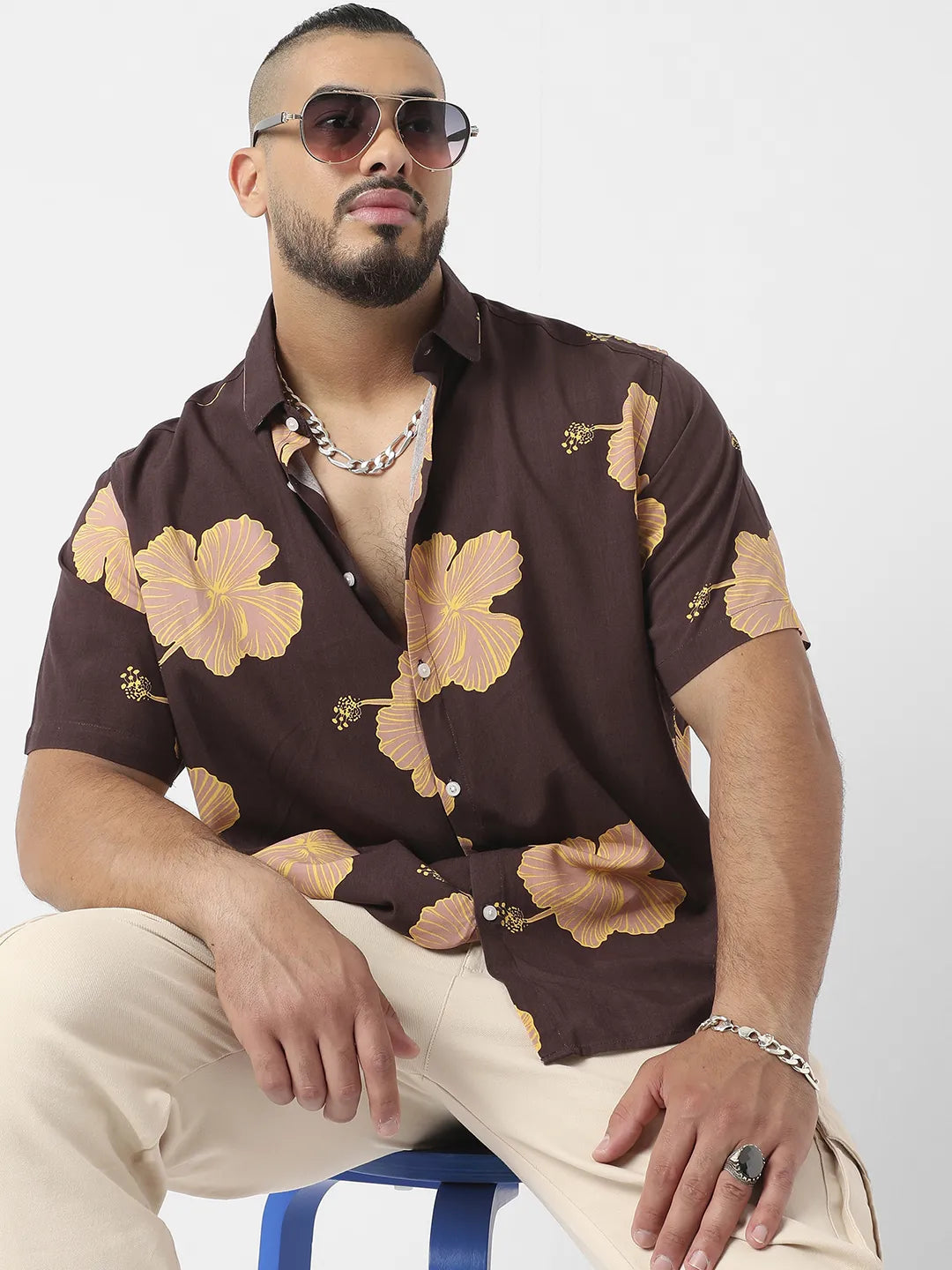 Brown Hibiscus Print Shirt