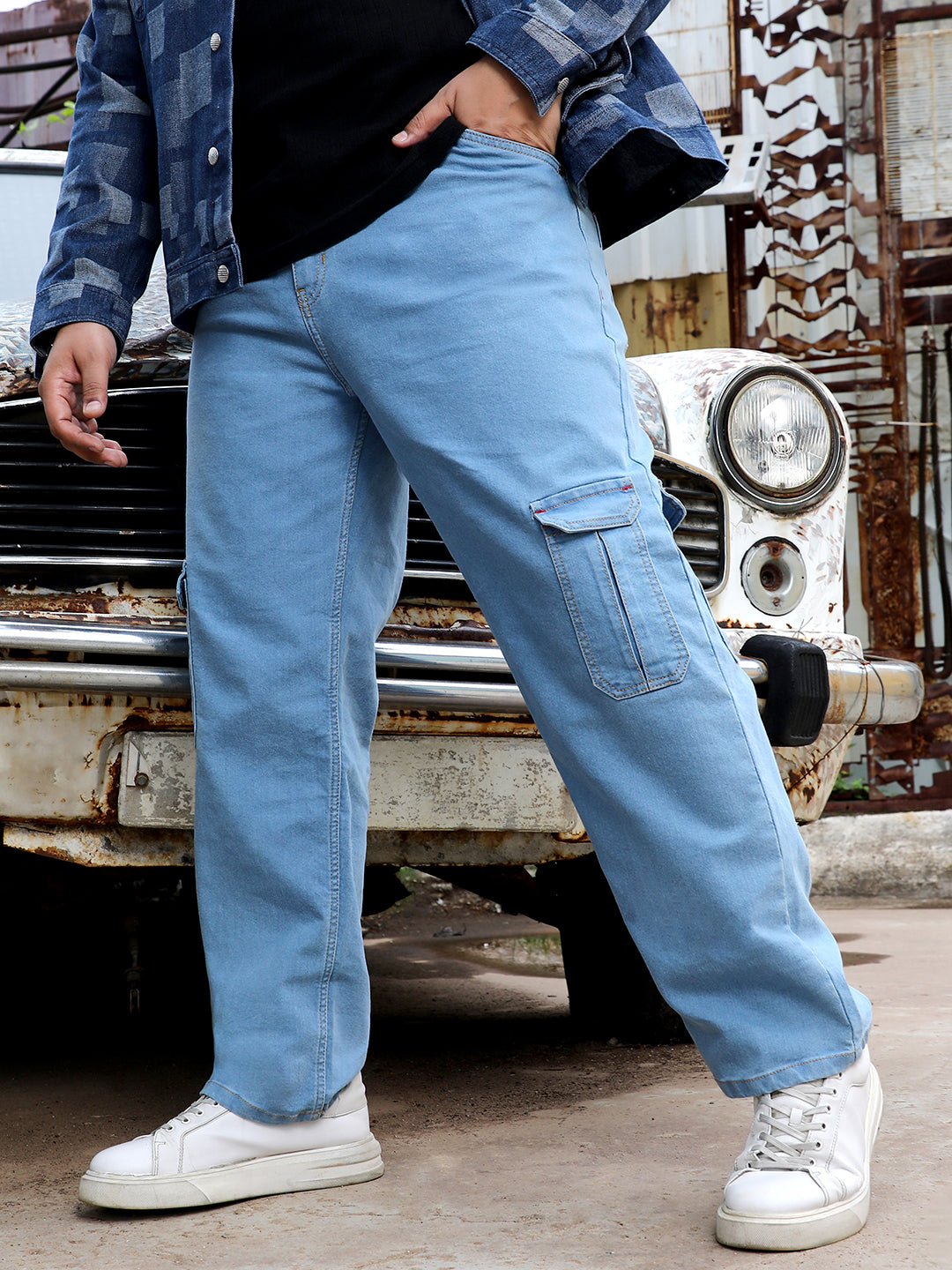 Straight Cargo Denim Jeans