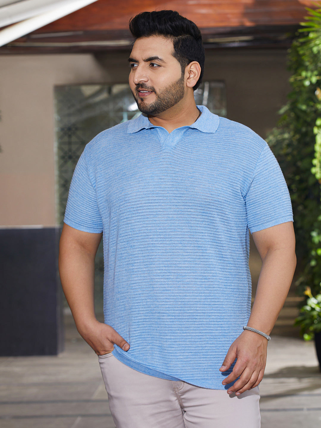 Horizontal-Textured Polo T-Shirt