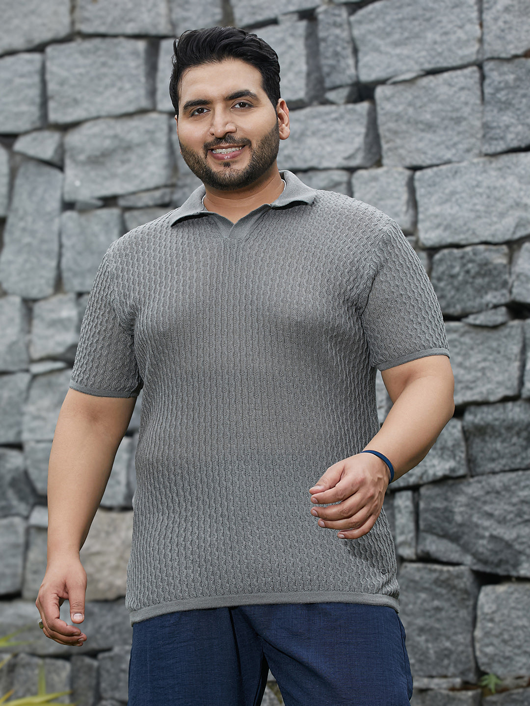 Swirl-Textured Polo T-Shirt