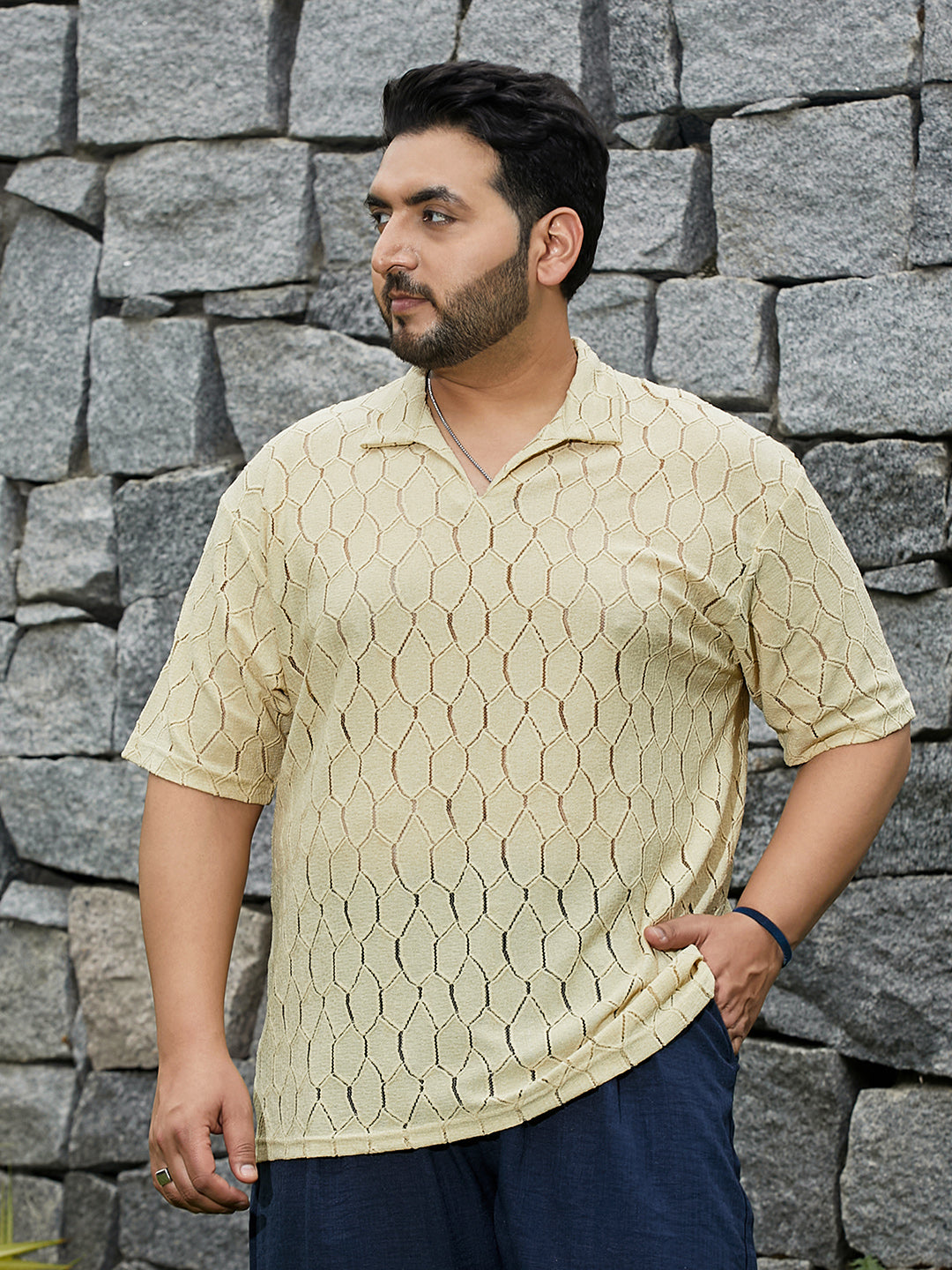 Honeycomb-Knit Polo T-Shirt