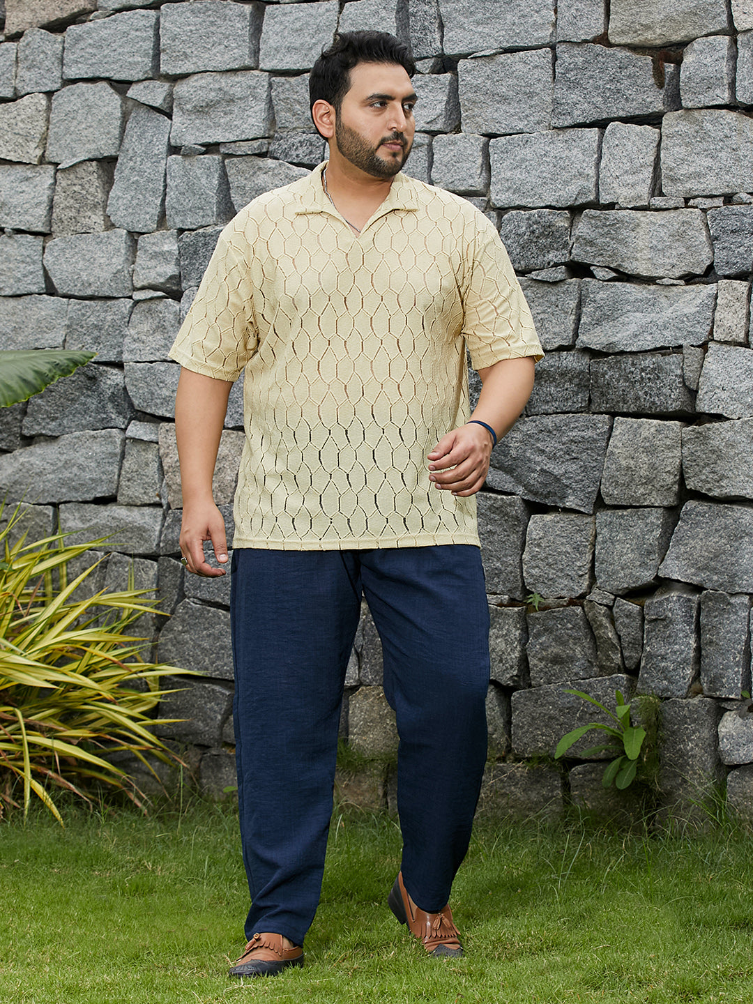 Honeycomb-Knit Polo T-Shirt