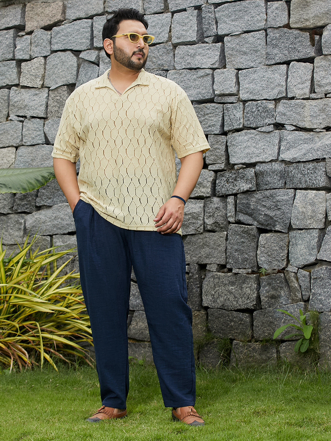 Honeycomb-Knit Polo T-Shirt