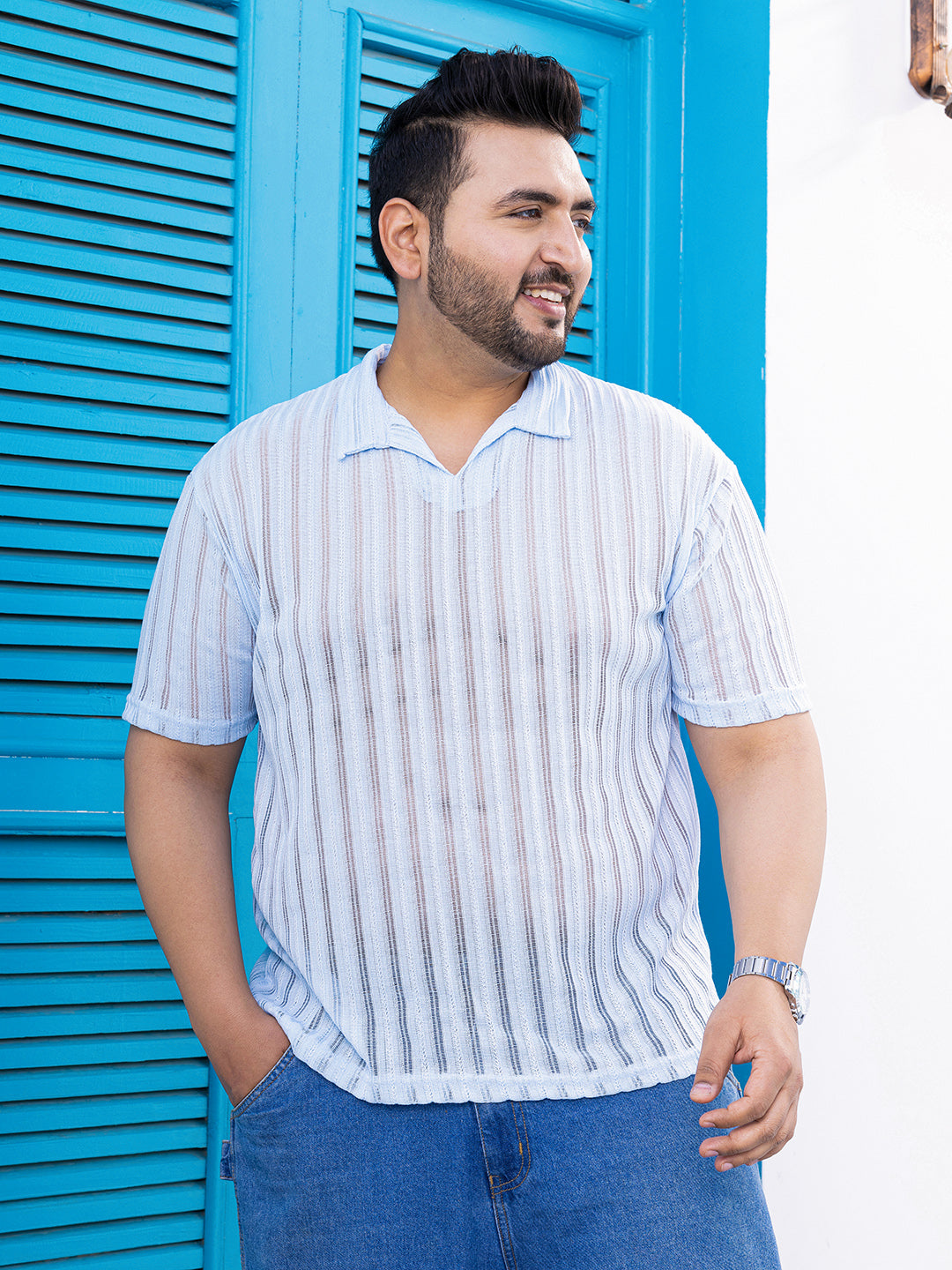 Duo-Striped Relaxed Polo T-Shirt