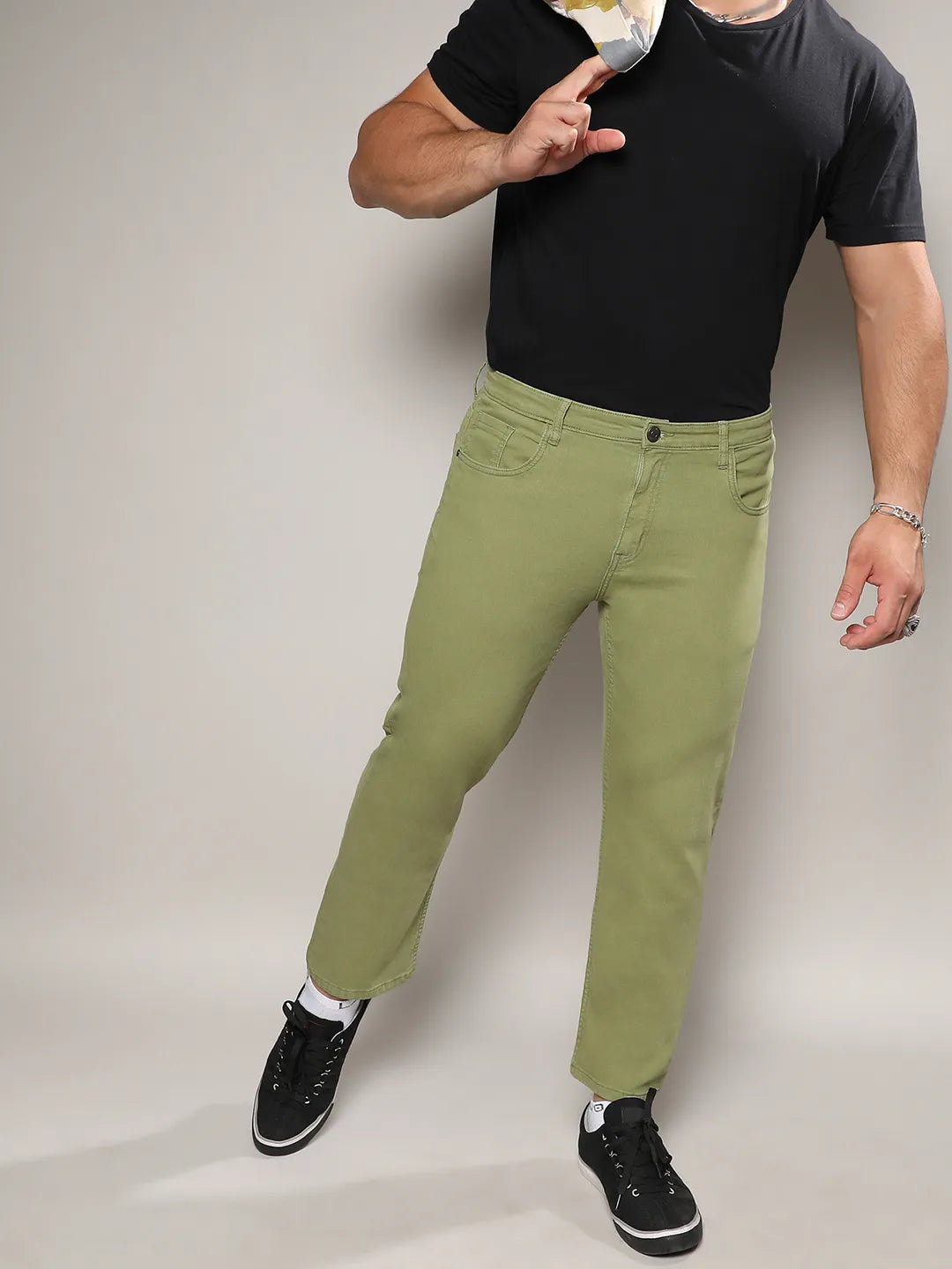 Green Solid Denim Jeans