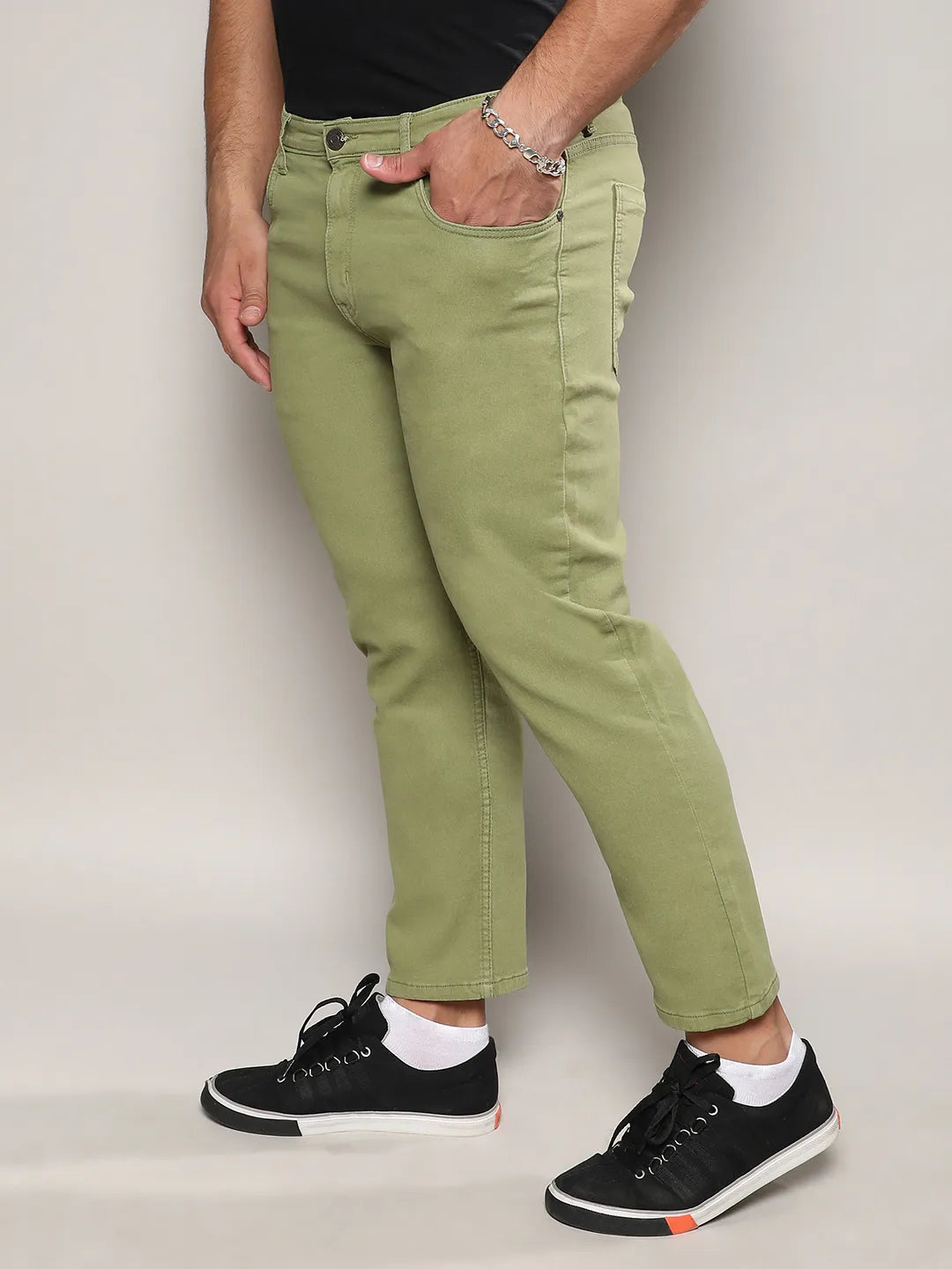 Green Solid Denim Jeans