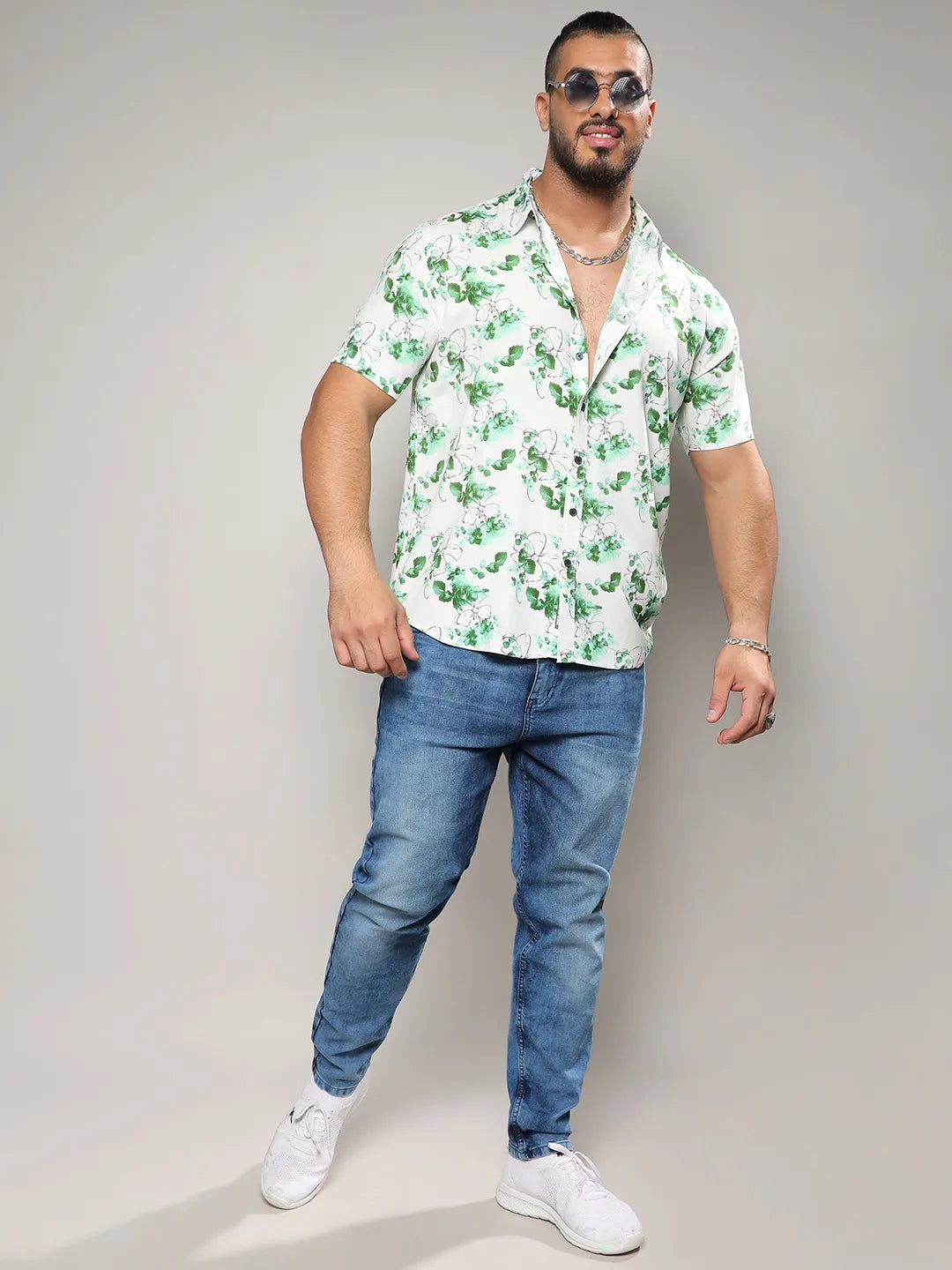 Green & White Botanical Strokes Shirt