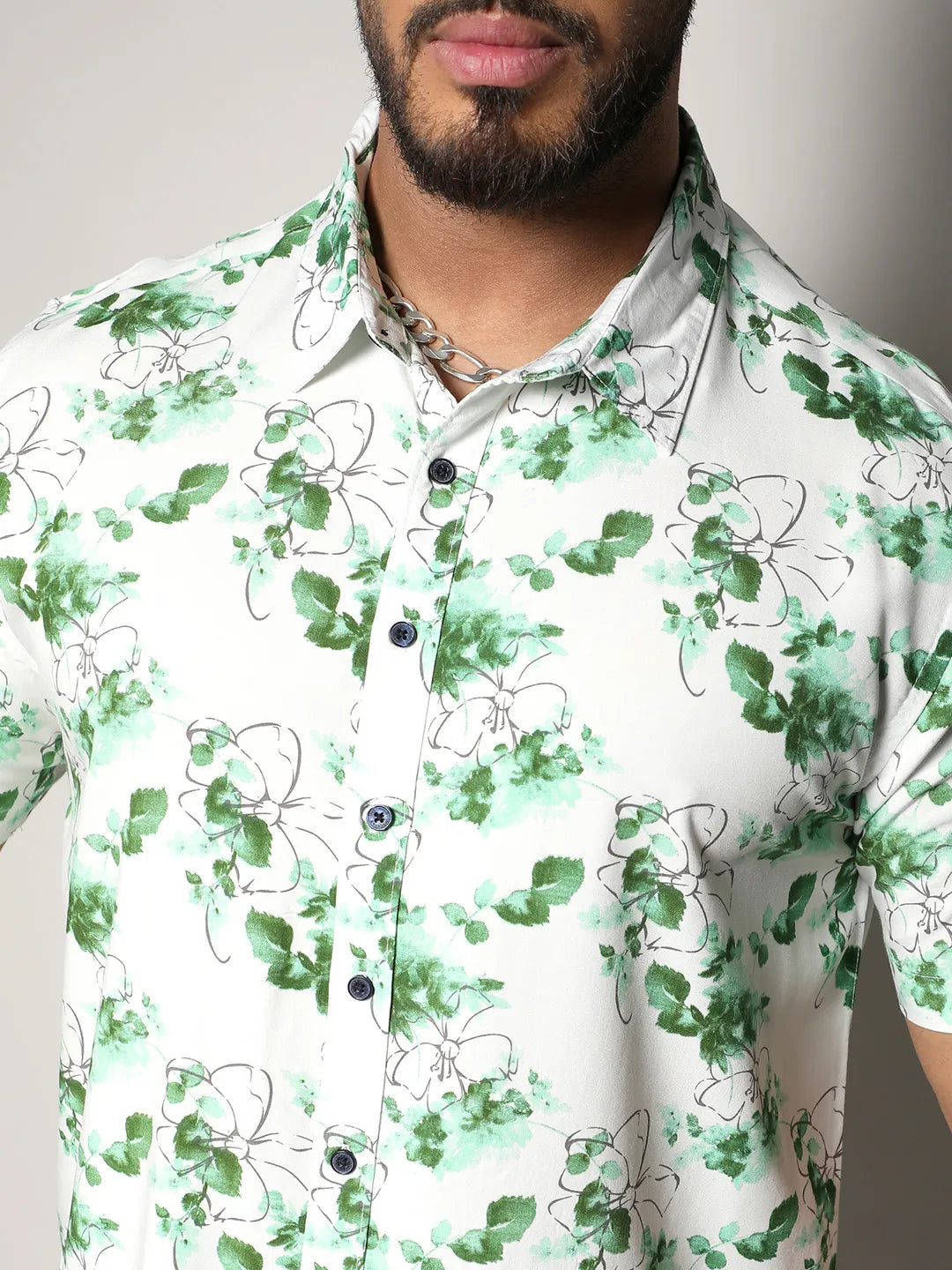Green & White Botanical Strokes Shirt