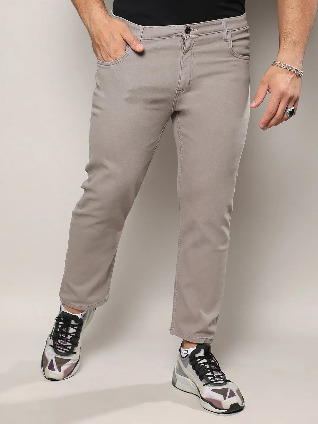 Grey Solid Denim Jeans