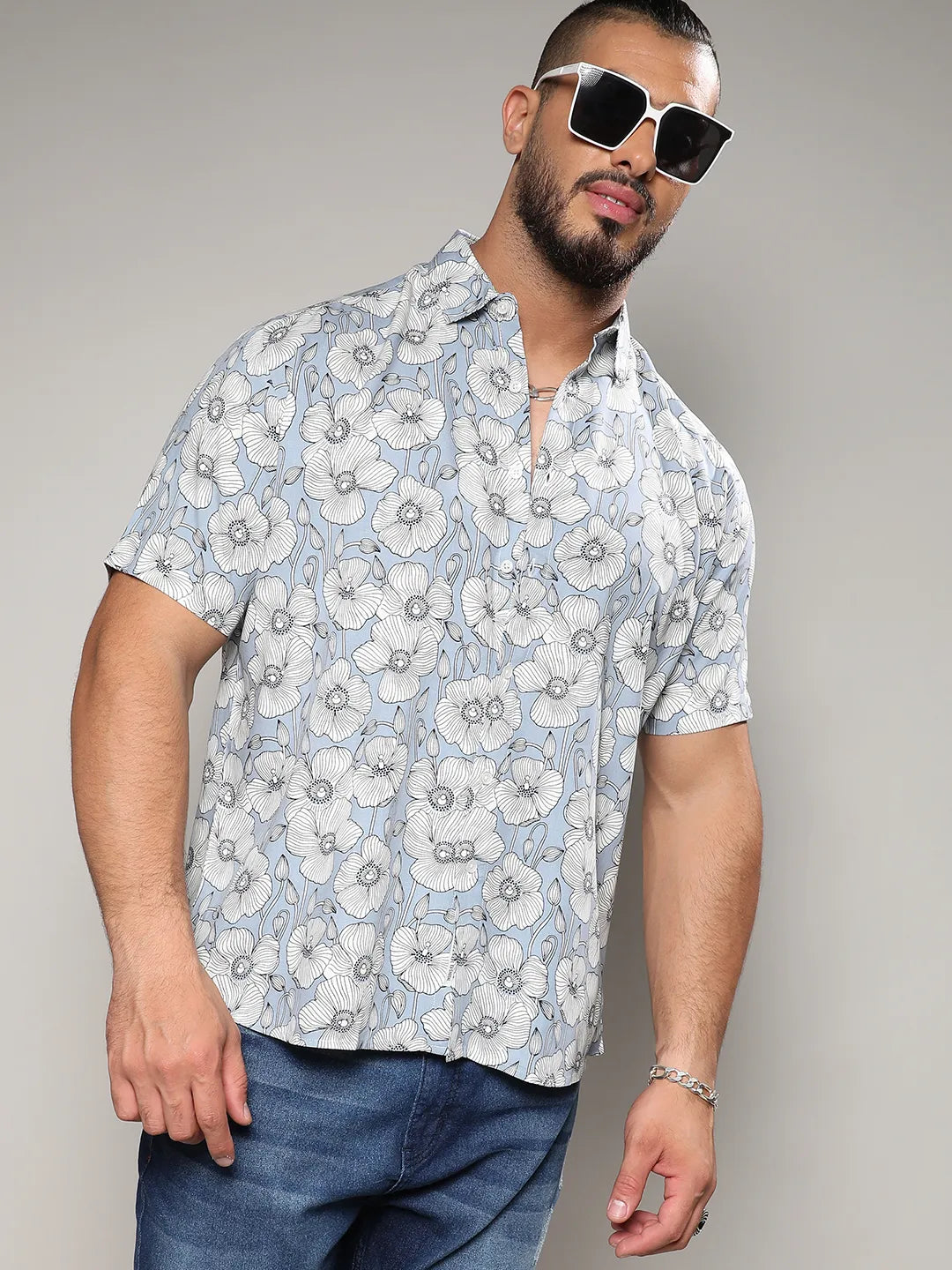 Icy Blue Botanical Print Shirt