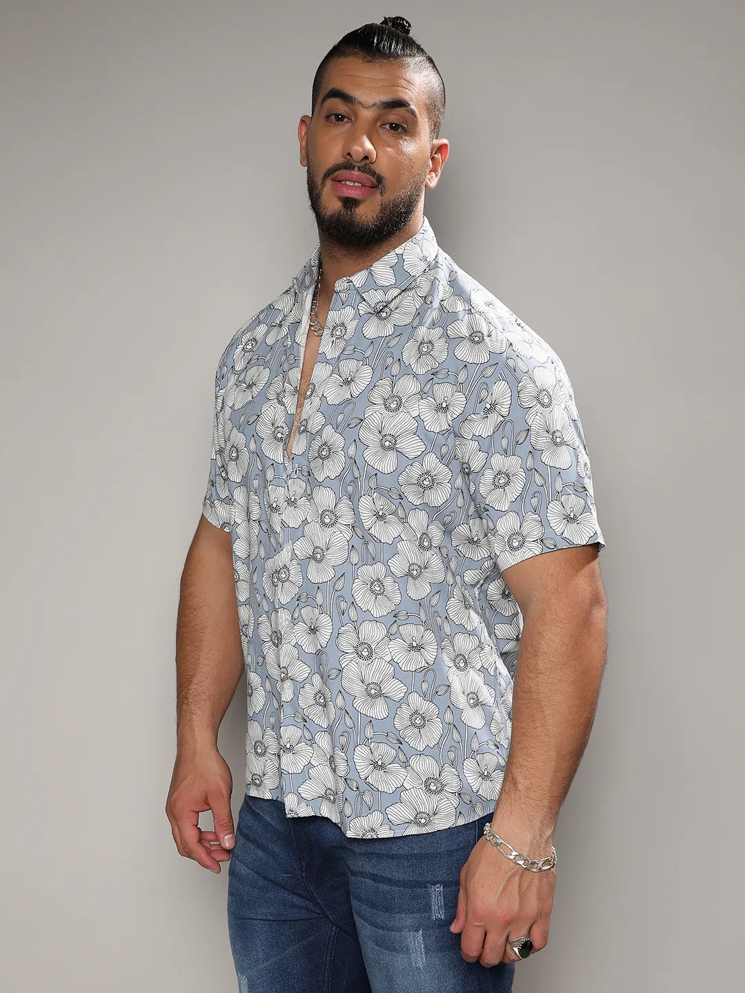 Icy Blue Botanical Print Shirt