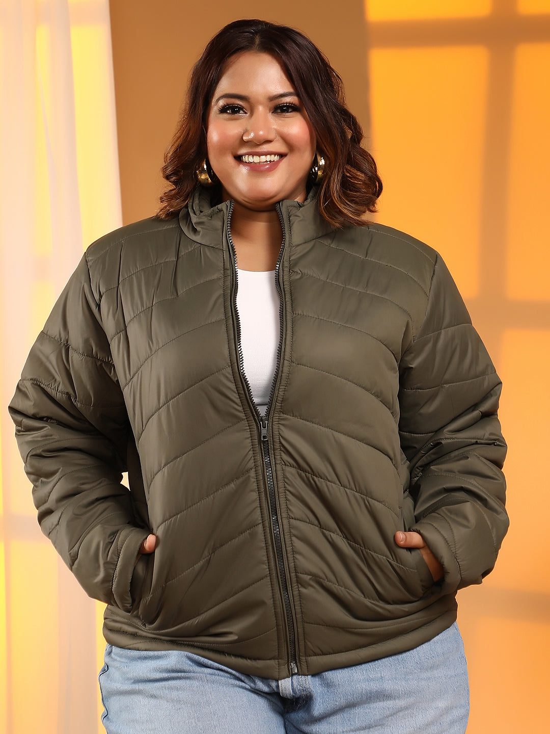 Plus size quilted jacket with hood best sale