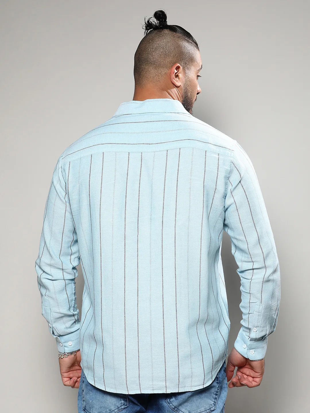 Light Blue Contrast Pinstriped Shirt