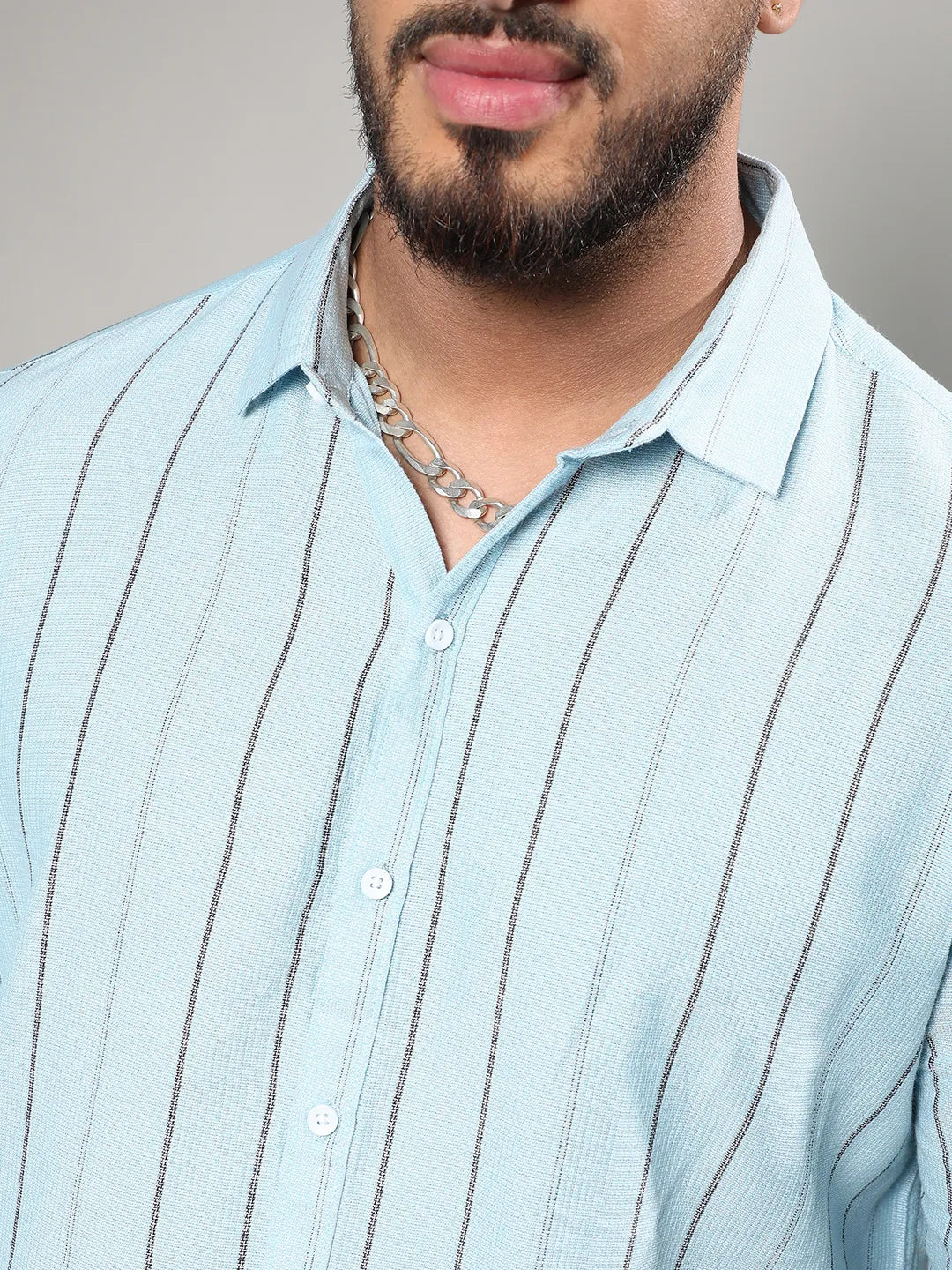 Light Blue Contrast Pinstriped Shirt