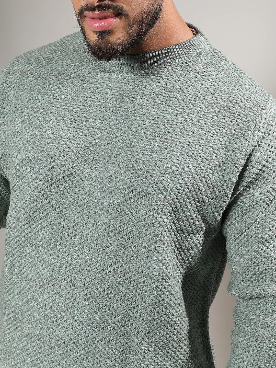 Olive Green Textured Knit Pullover Sweater