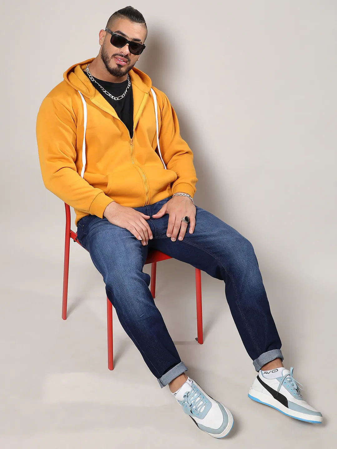 Mustard Yellow Basic Zip-Front Hoodie