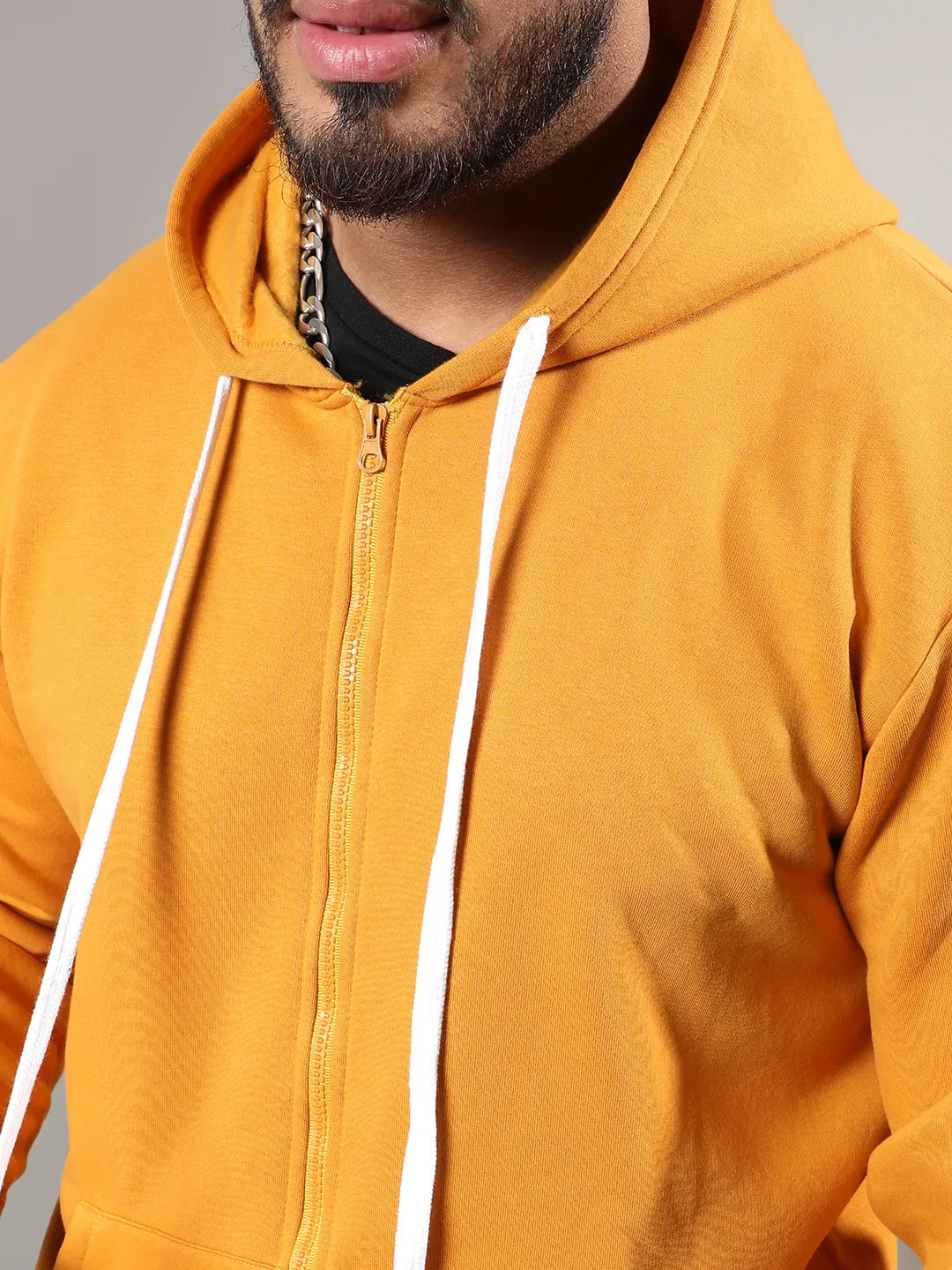 Mustard Yellow Basic Zip-Front Hoodie