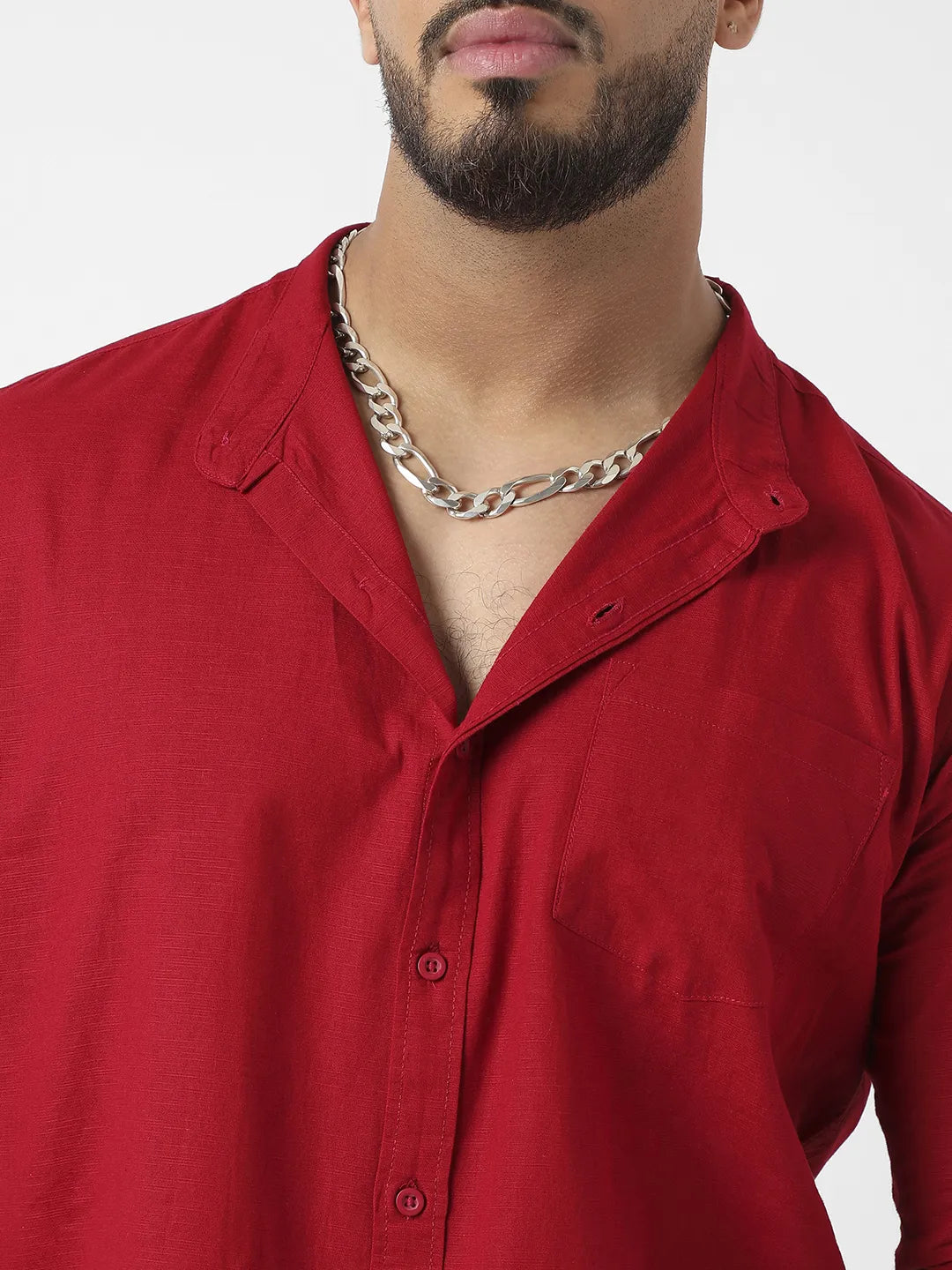 Vibrant Red Mandarin Collar Shirt