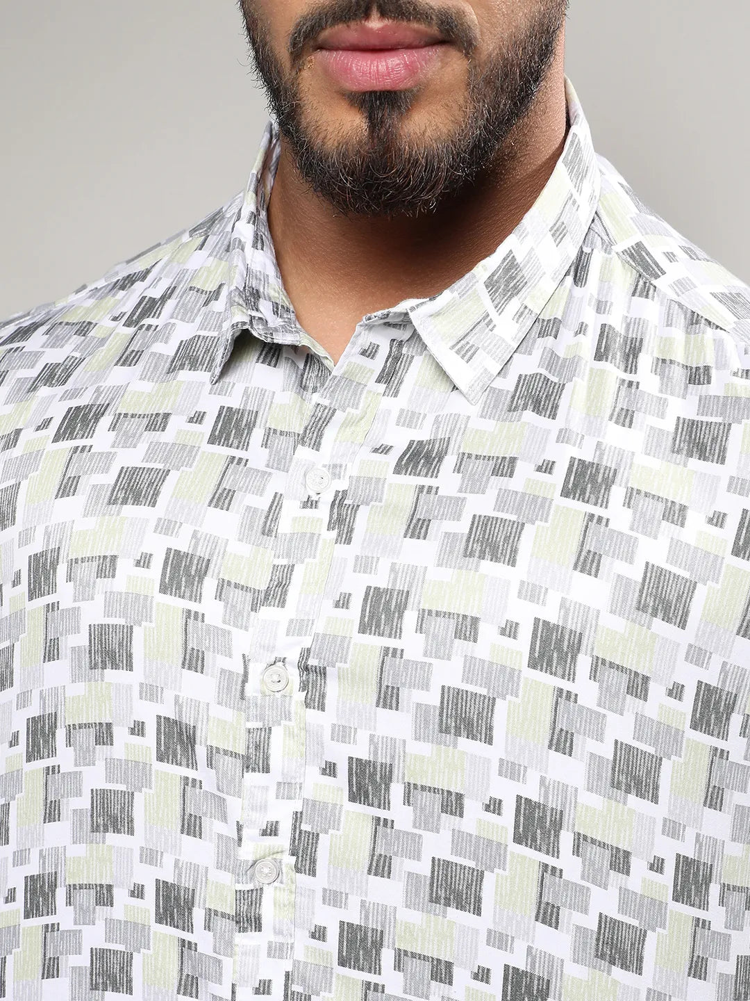 Beige & Grey Abstract Geometric Shirt