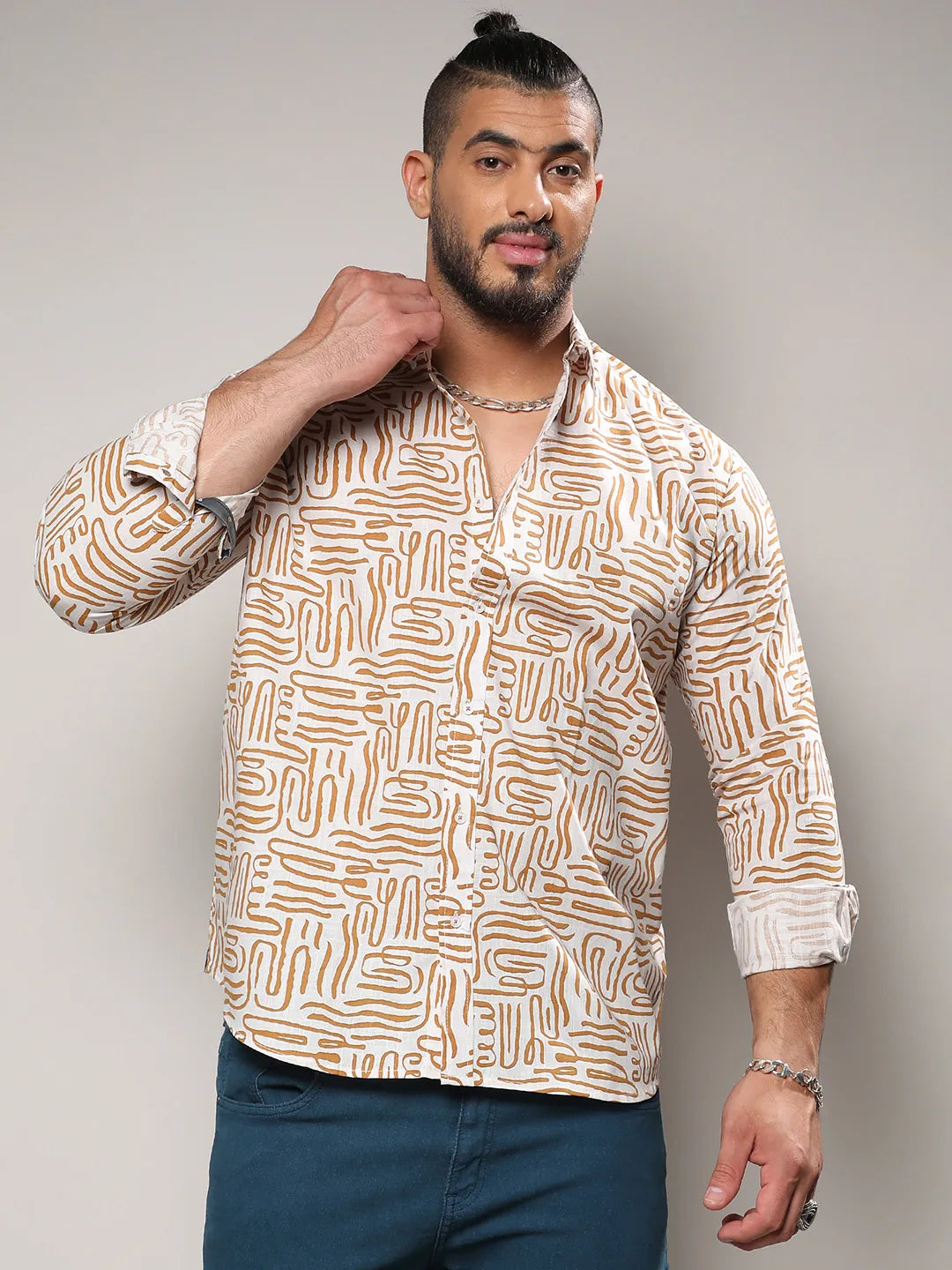 Brown Contrast Lines Shirt