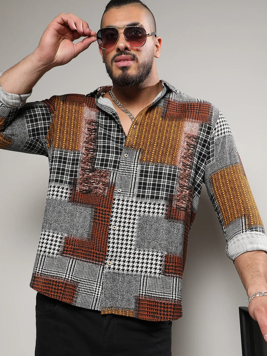 Brown Herringbone Block Shirt