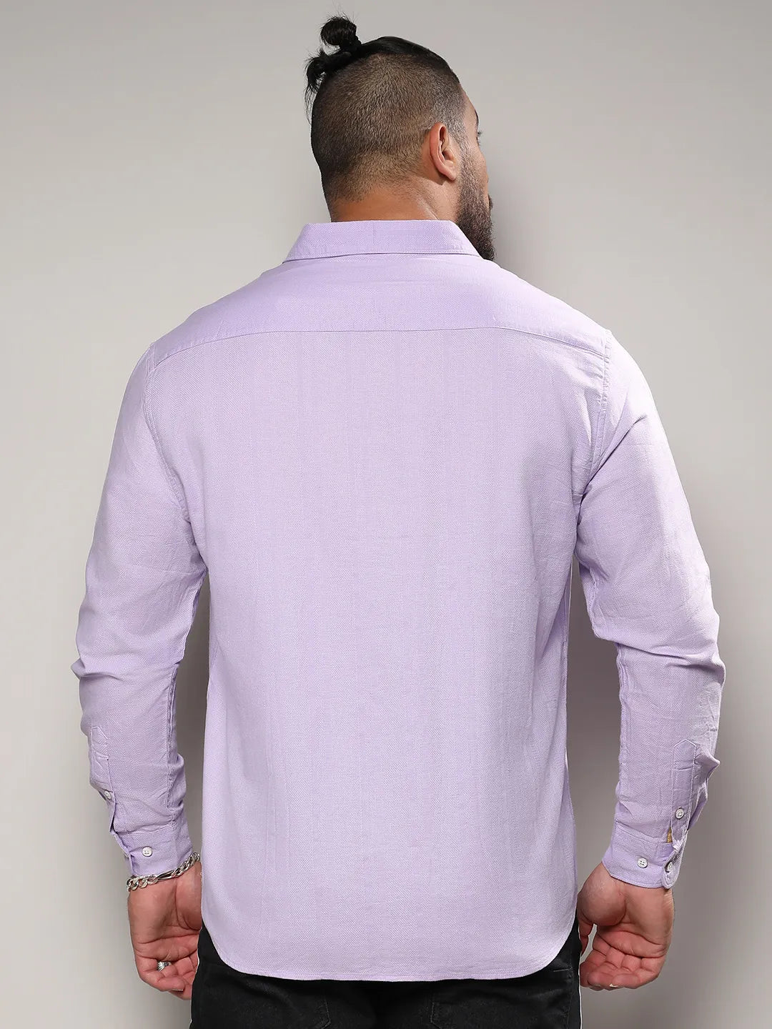 Lavender Self-Design Striped Shirt