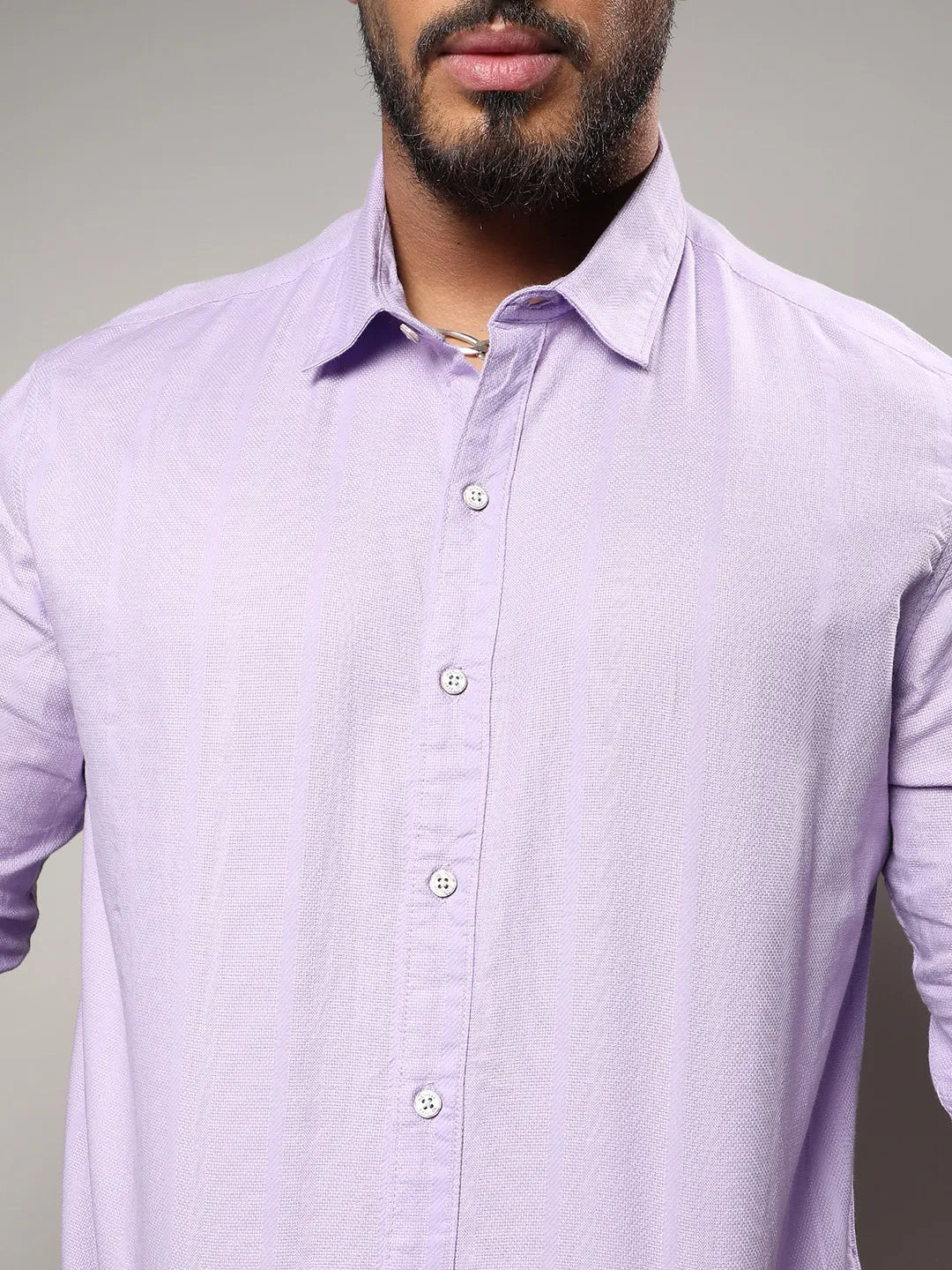 Lavender Self-Design Striped Shirt