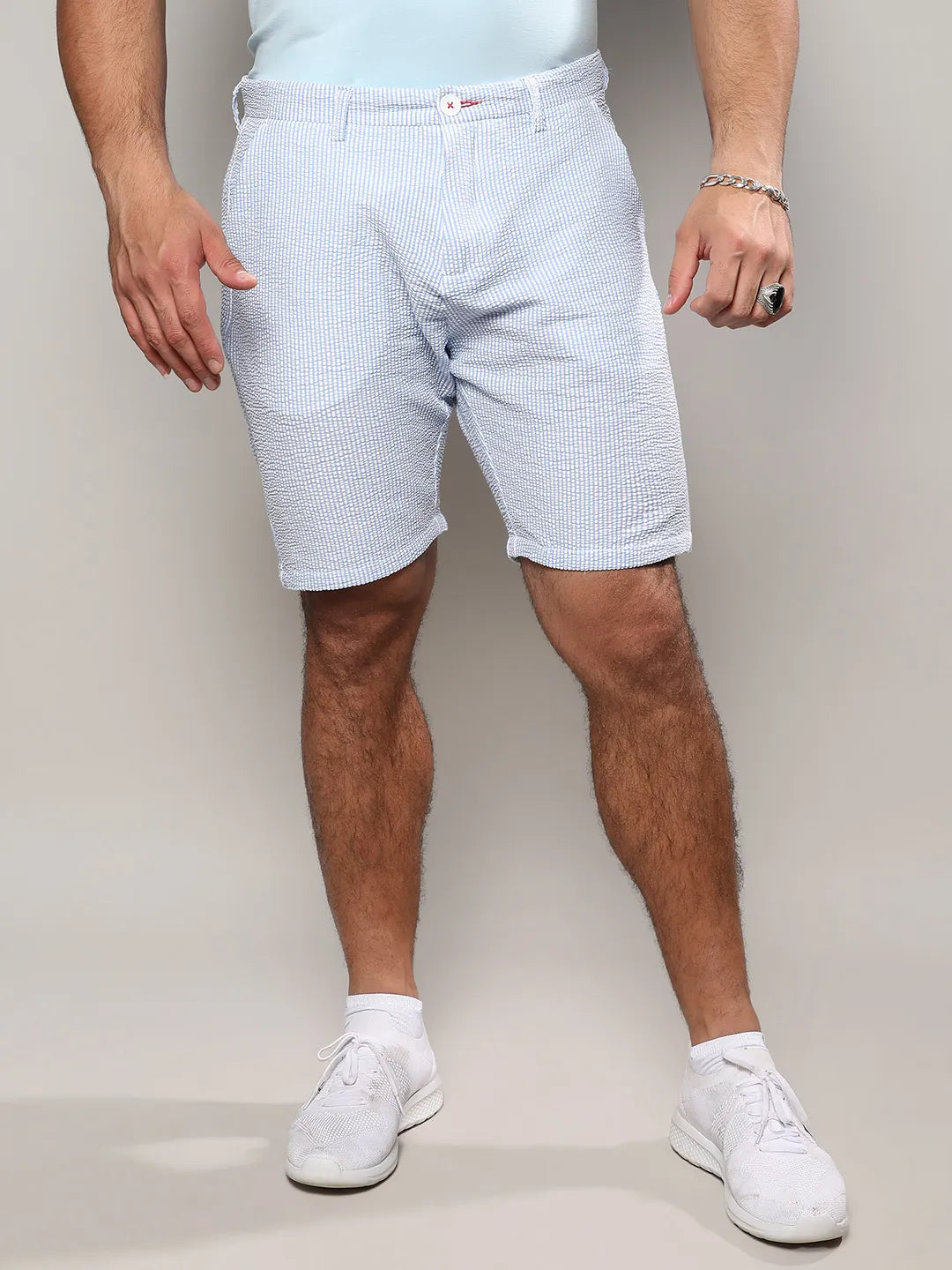 Light Blue Seersucker Stripe Shorts