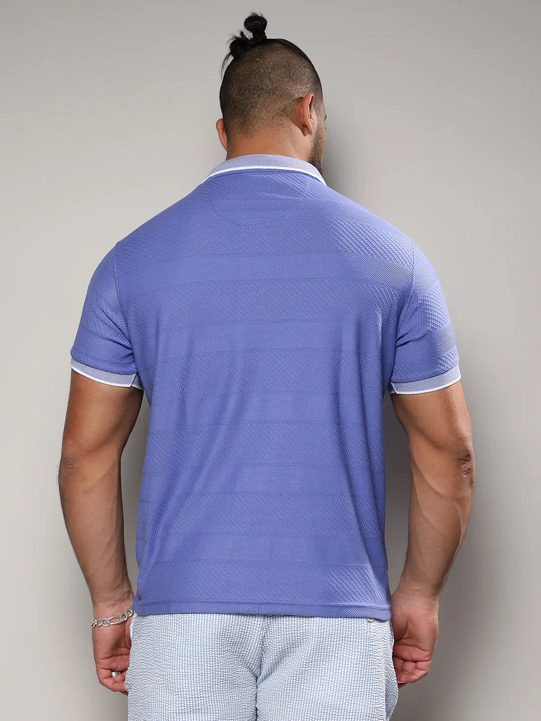 Lilac Self-Design Horizontal Striped T-Shirt