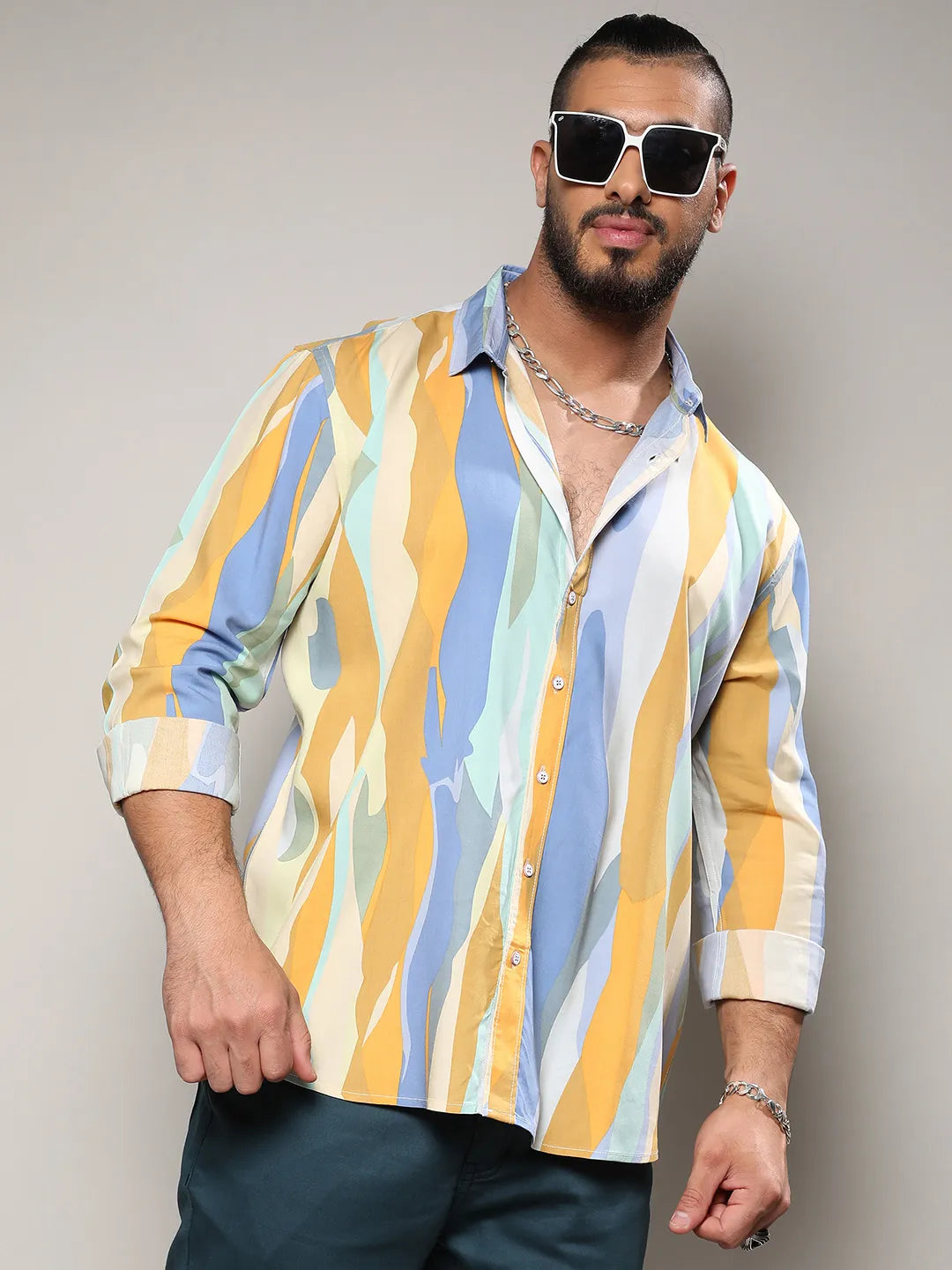 Multicolour Contrast Abstract Print Shirt