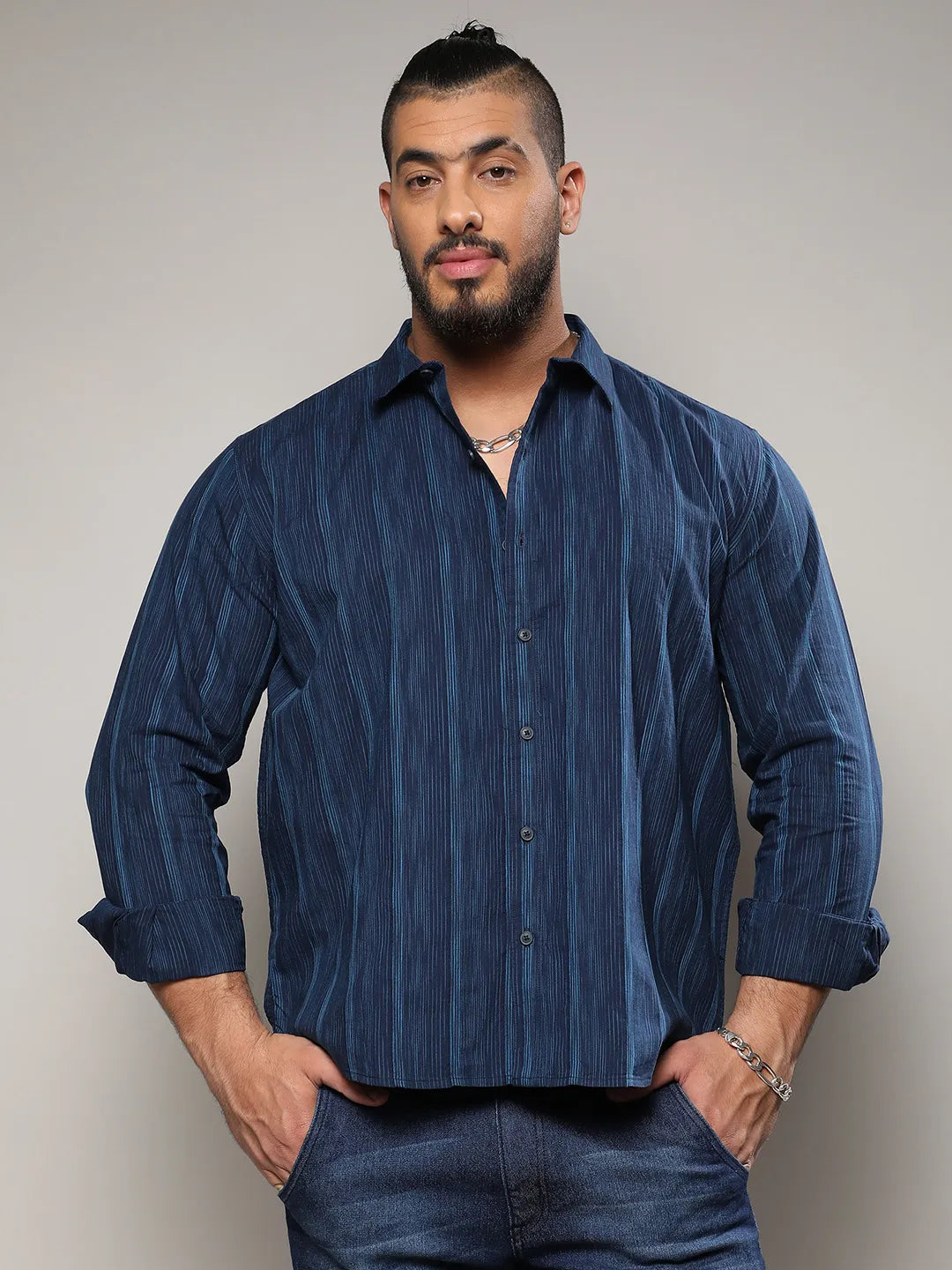 Navy Blue Ombre Striped Shirt