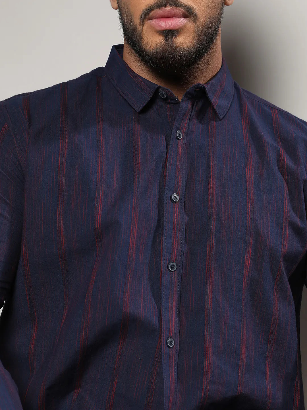 Navy Blue & Red Ombre Striped Shirt