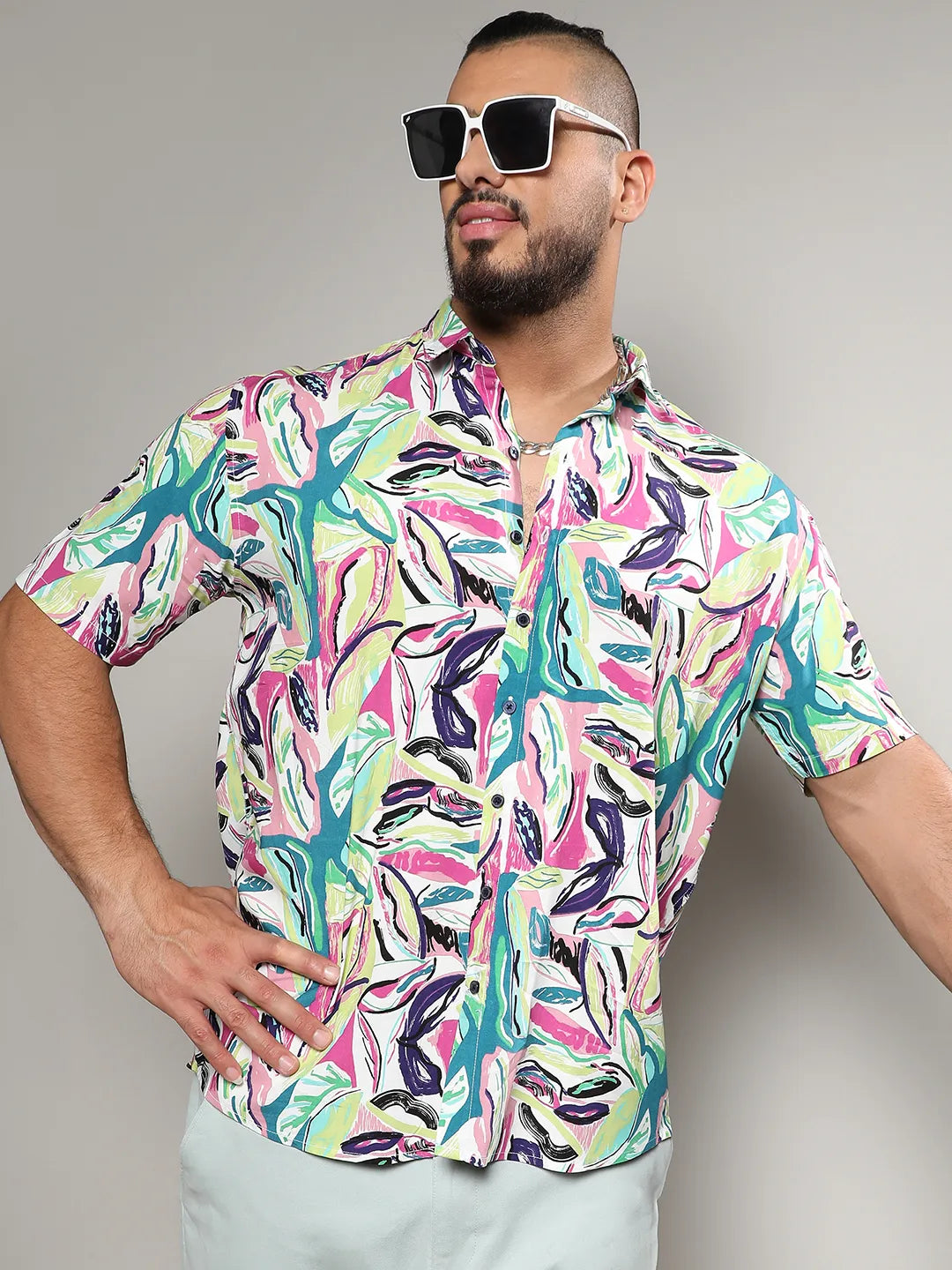 Pink & Green Abstract Foilage Shirt