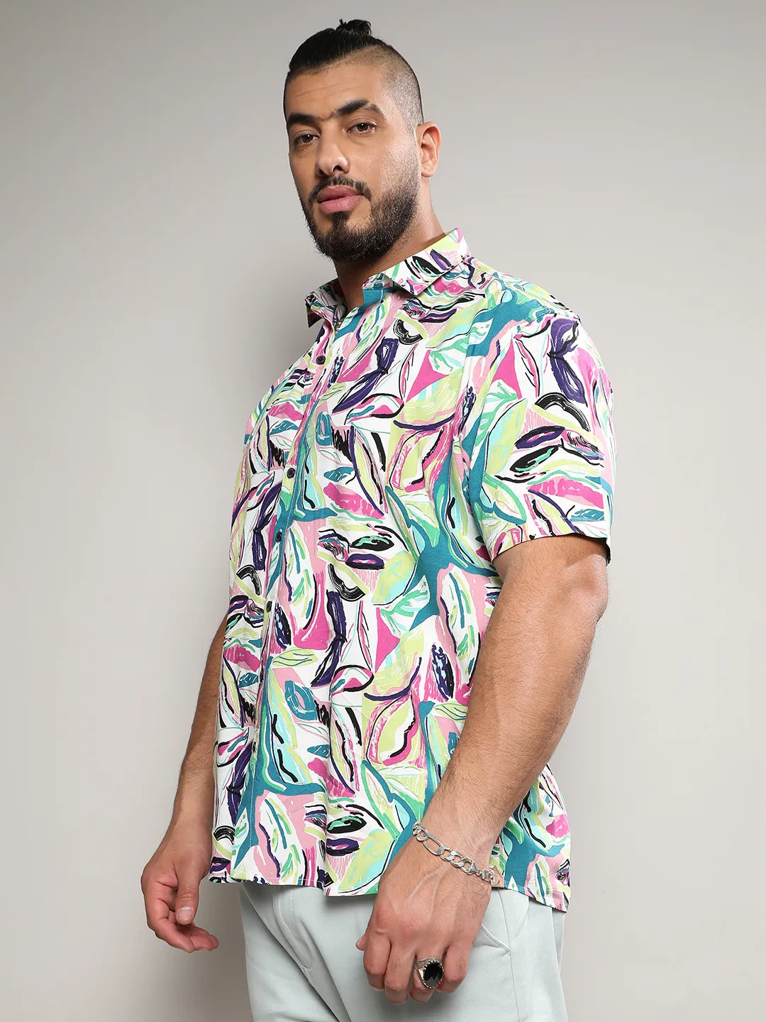 Pink & Green Abstract Foilage Shirt