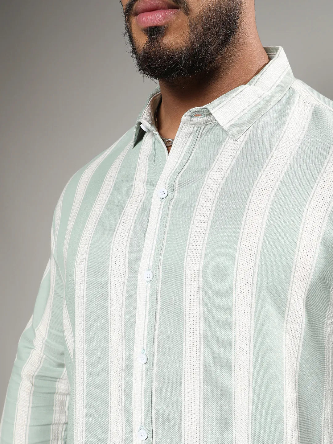 Sage Green & White Contrast Club Striped Shirt