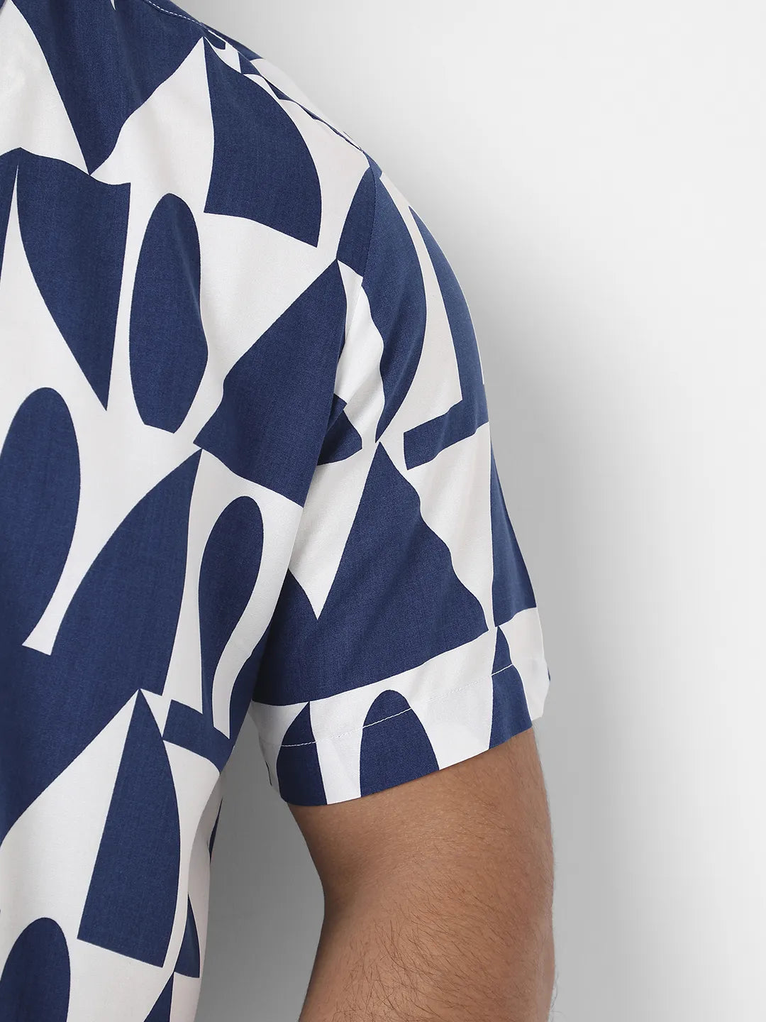 White & Indigo Blue Geometric Block Shirt