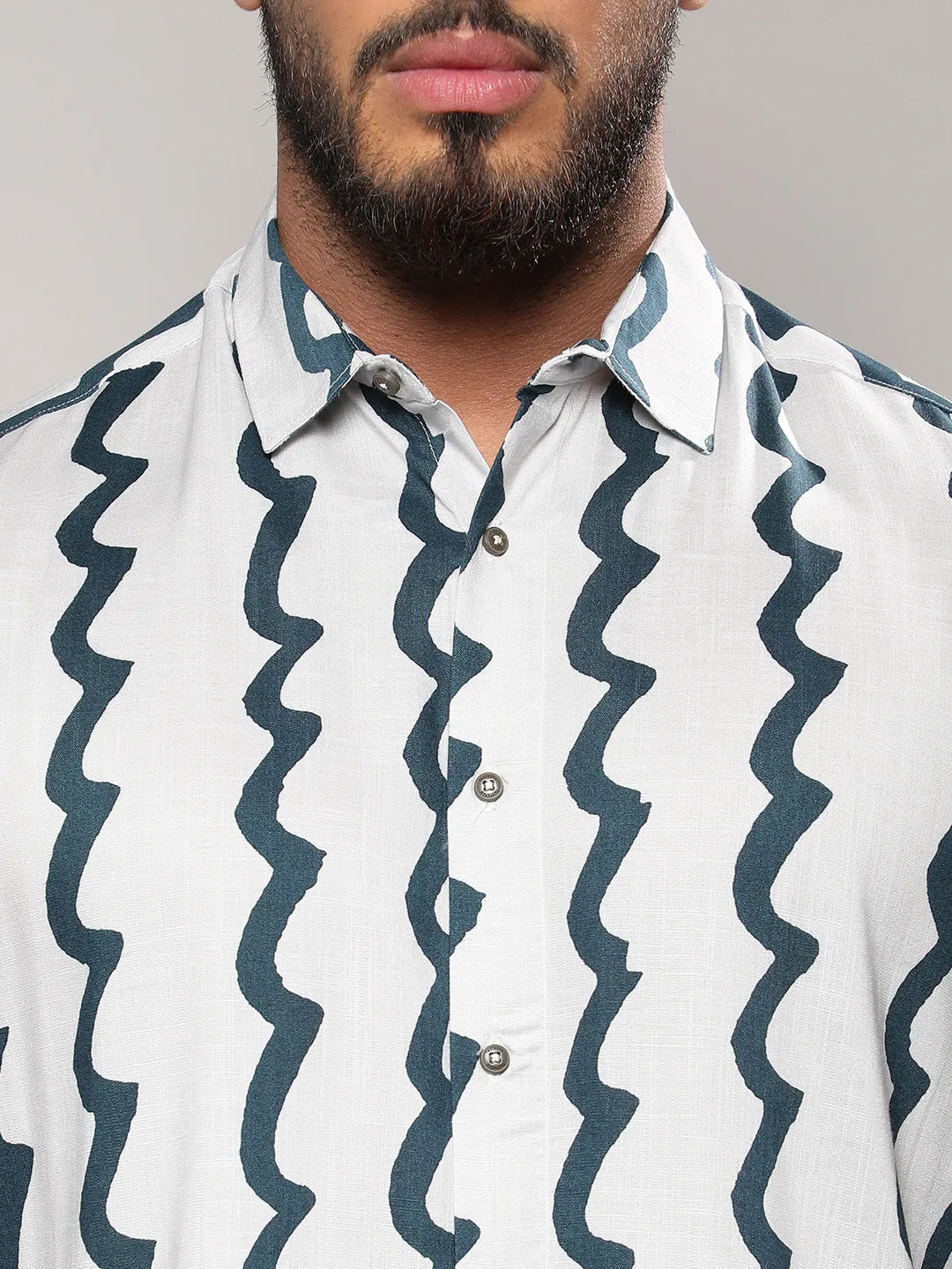 White & Navy Blue Contrast Paint Lines Shirt
