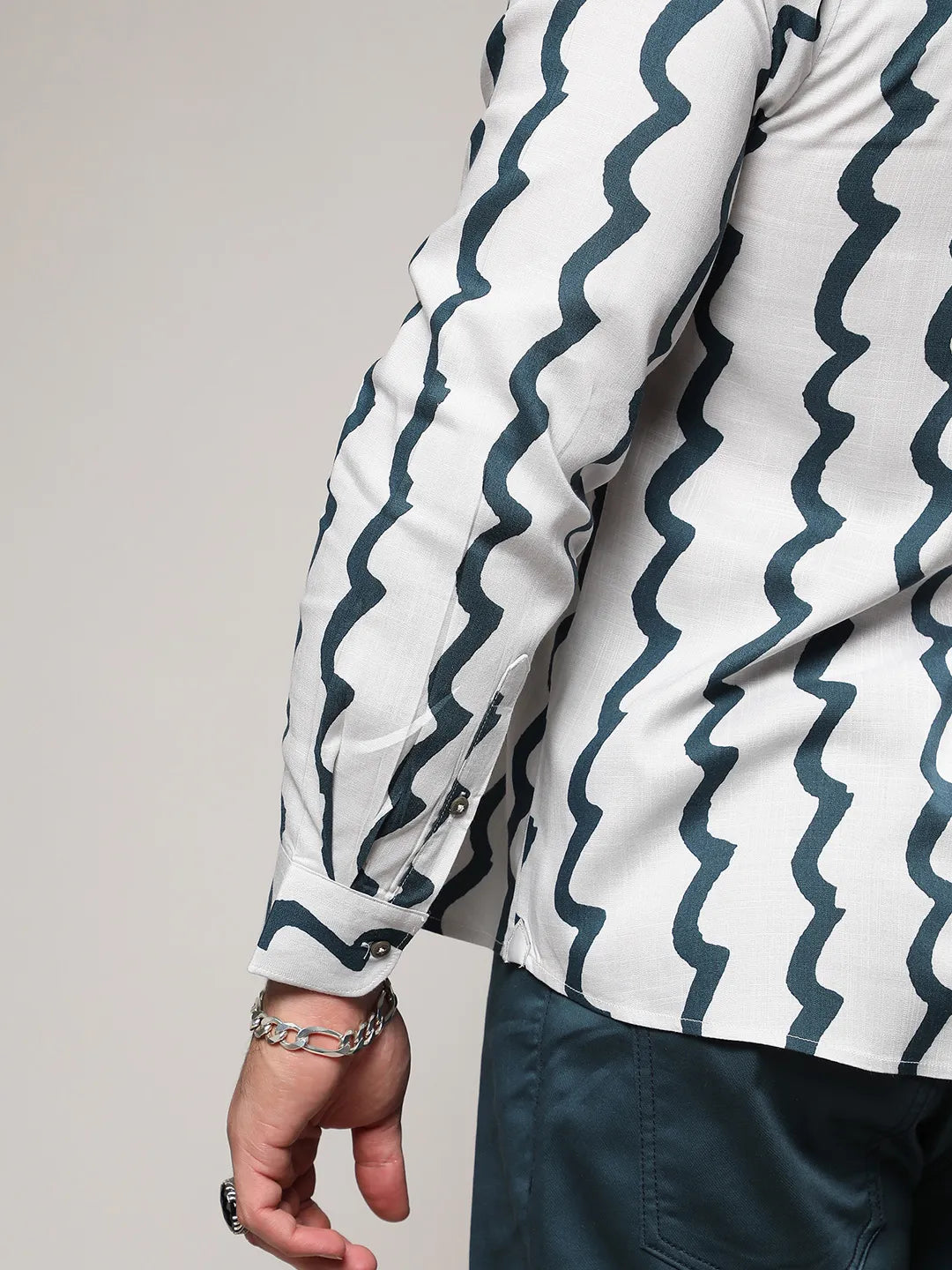 White & Navy Blue Contrast Paint Lines Shirt