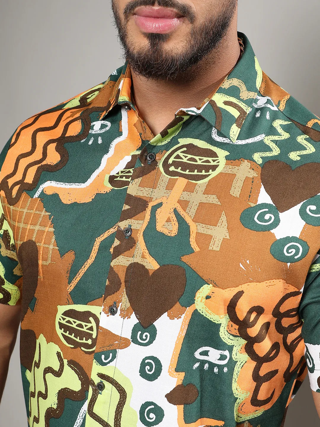 Mustard Yellow & Forest Green Artistic Romance Shirt