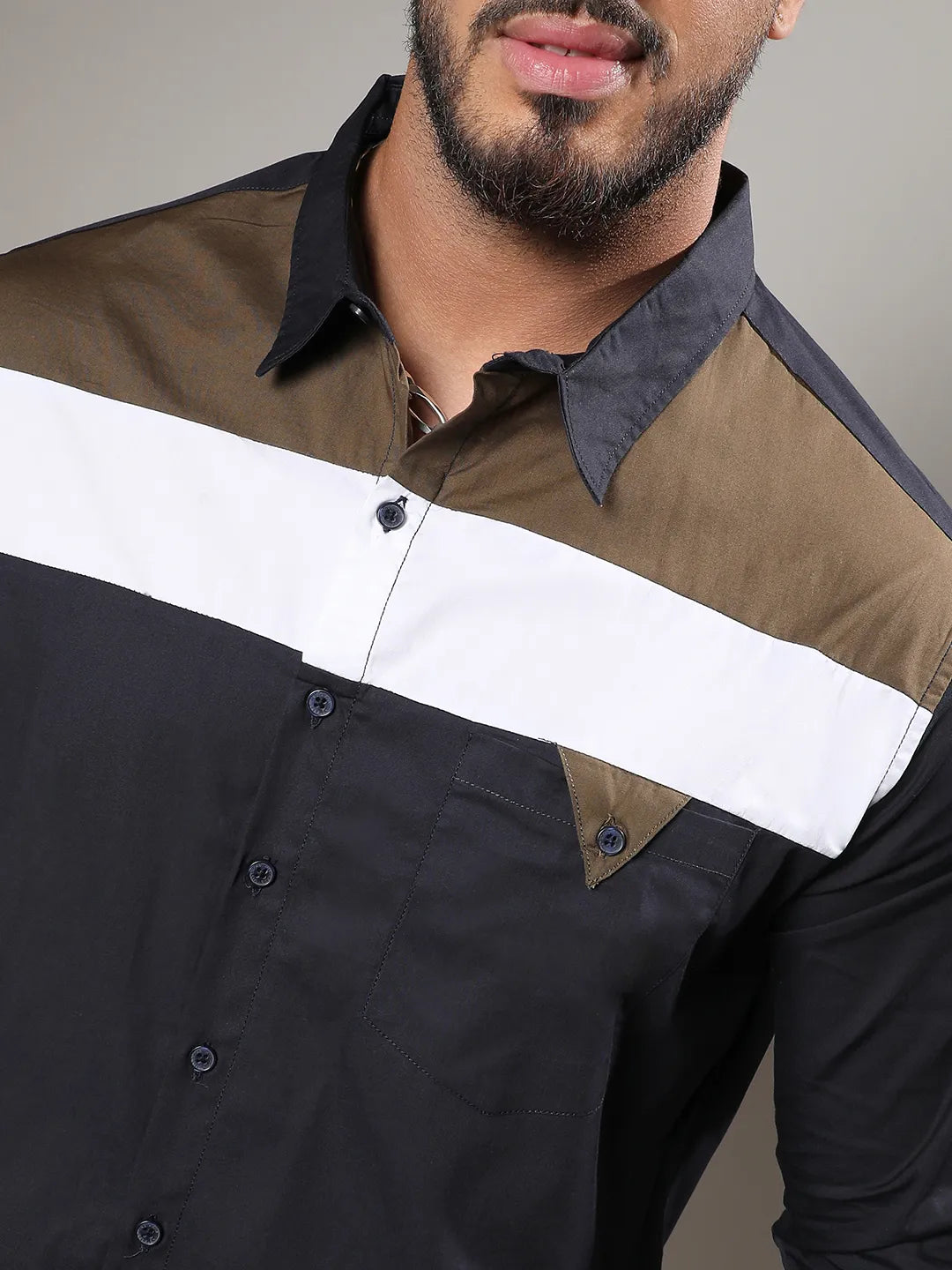 Navy Blue Colourblocked Casual Shirt