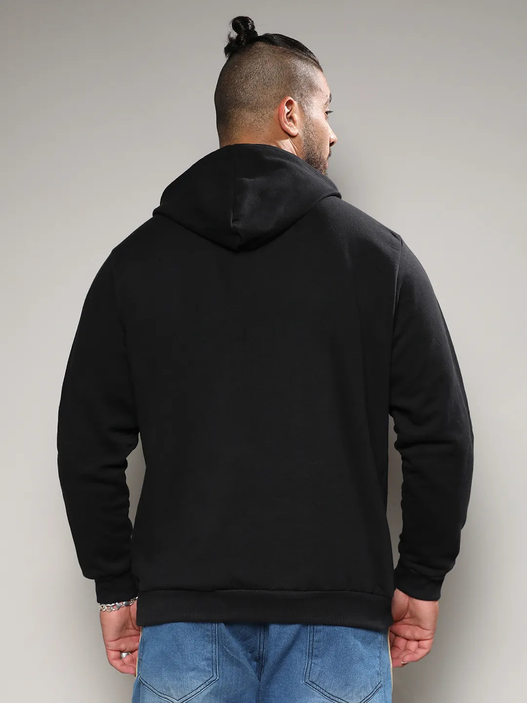 Black Pullover Hoodie With Contrast Drawstring