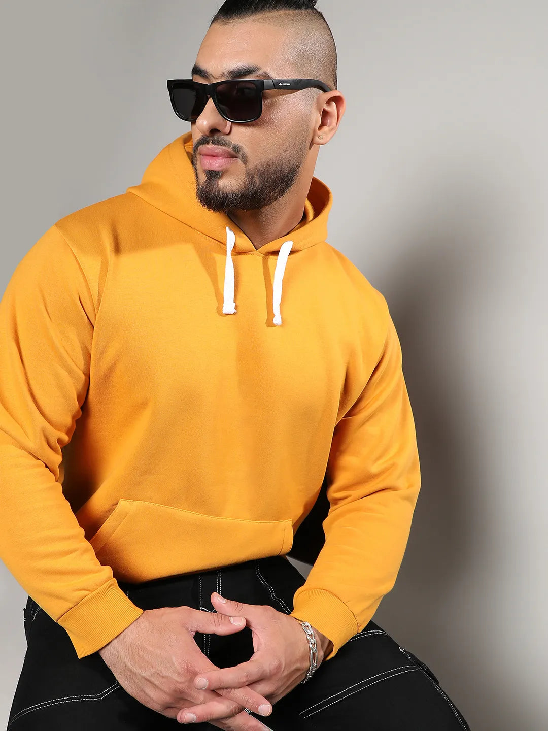 Mustard Yellow Basic Hoodie With Kangaroo Pocket