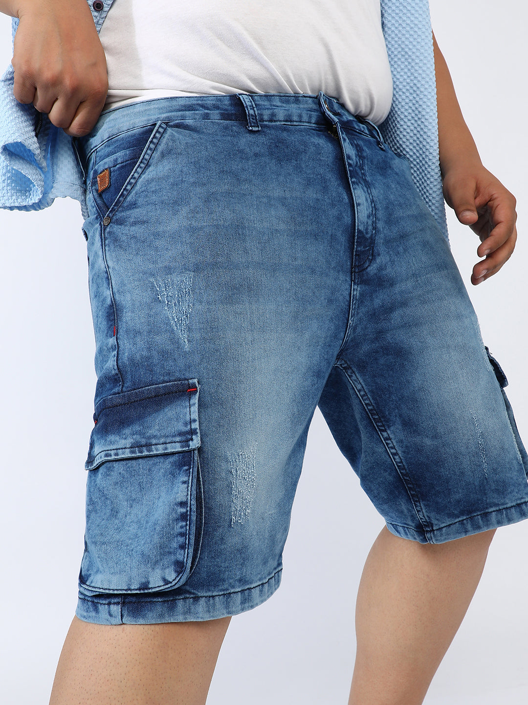 Distressed Cargo Denim Shorts