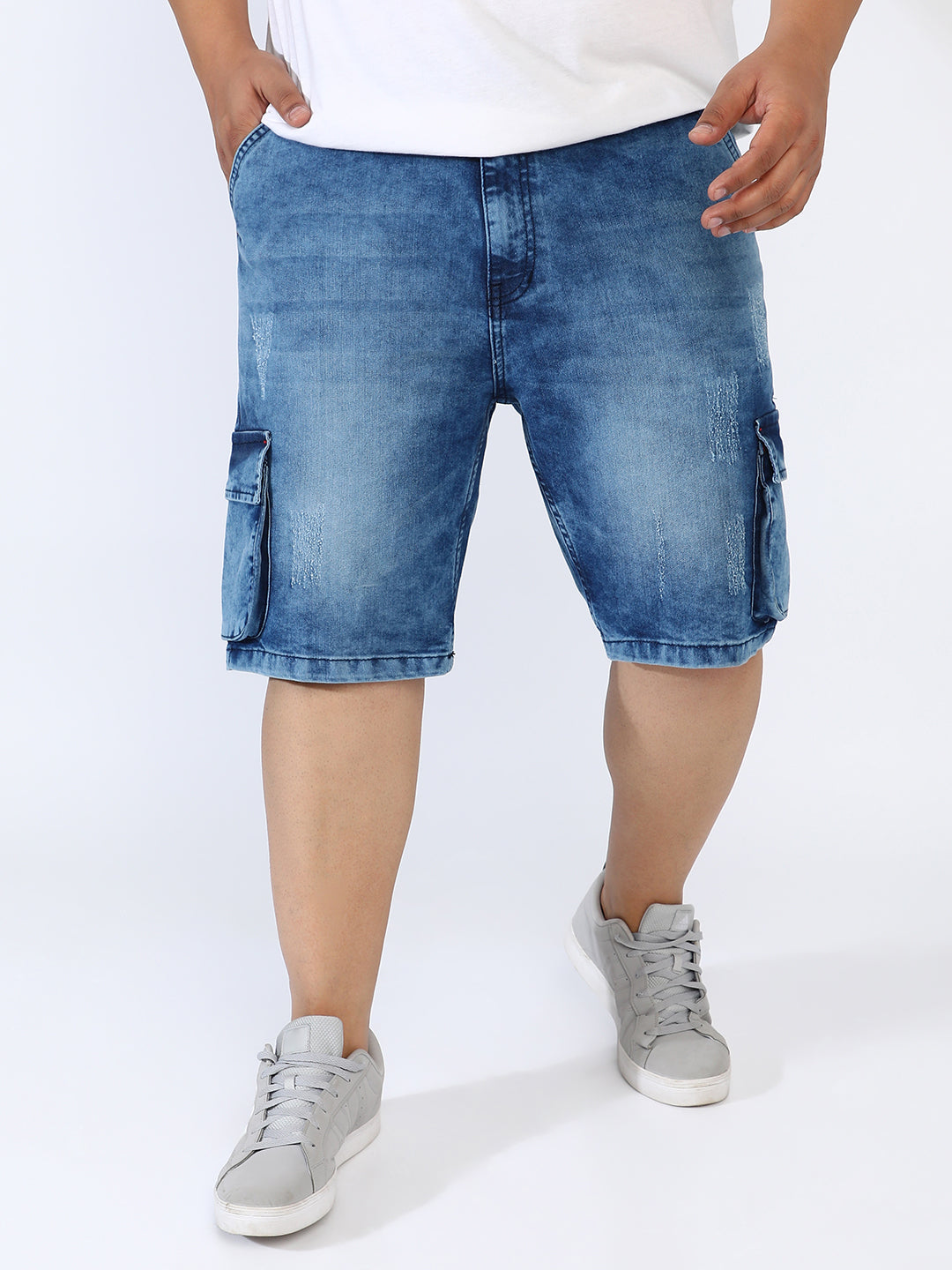 Distressed Cargo Denim Shorts