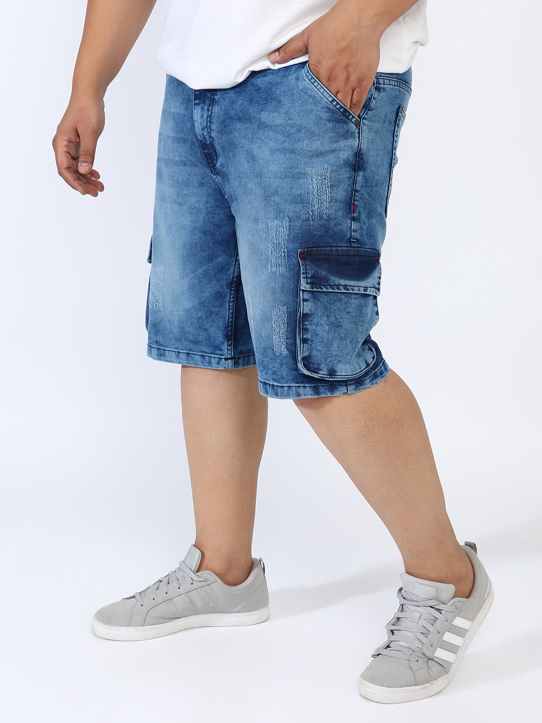 Distressed Cargo Denim Shorts