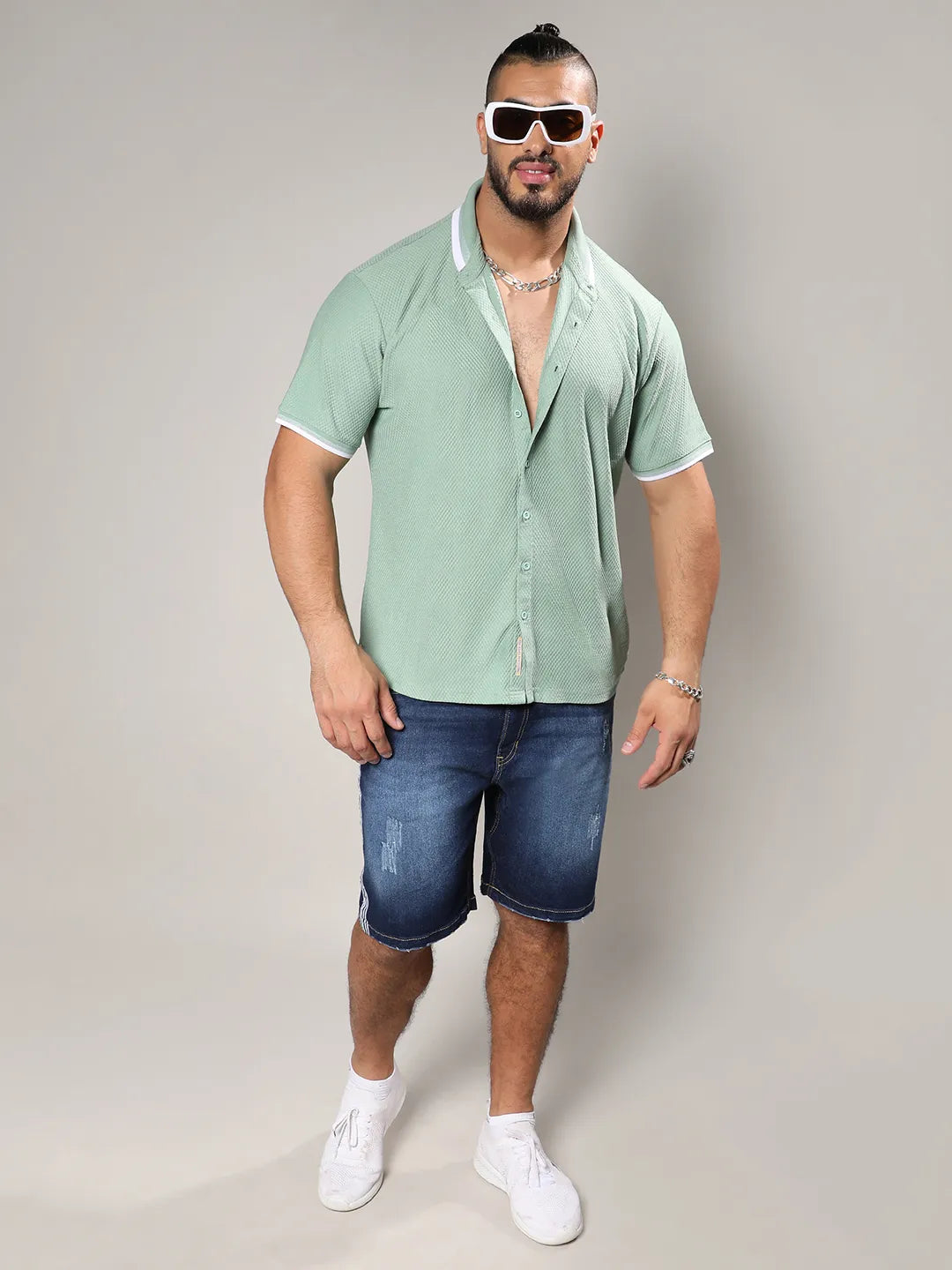 Sage Green Contrast Hem Shirt