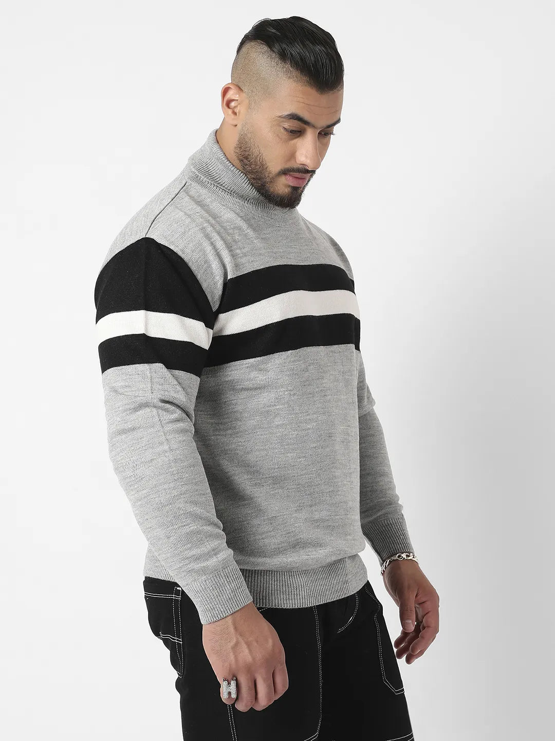 Striped Turtle Neck Woollen Pullover